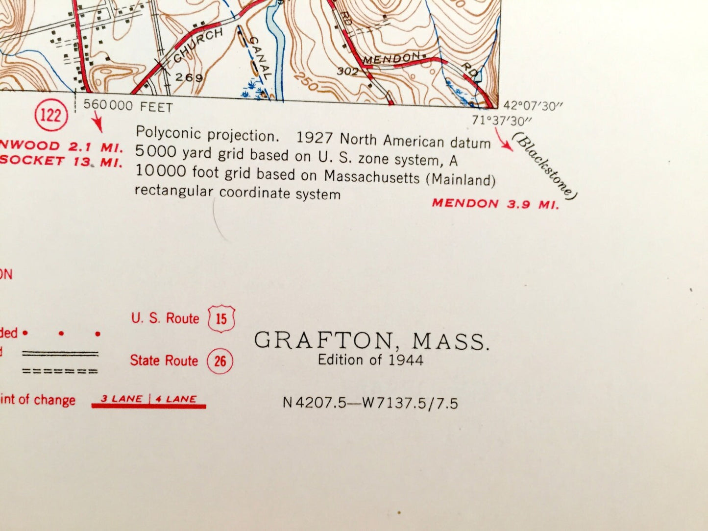 Antique Grafton, Massachusetts 1944 US Geological Survey Topographic Map – Worcester, Westborough, Quinsigamond, Northbridge, Shrewsbury, MA