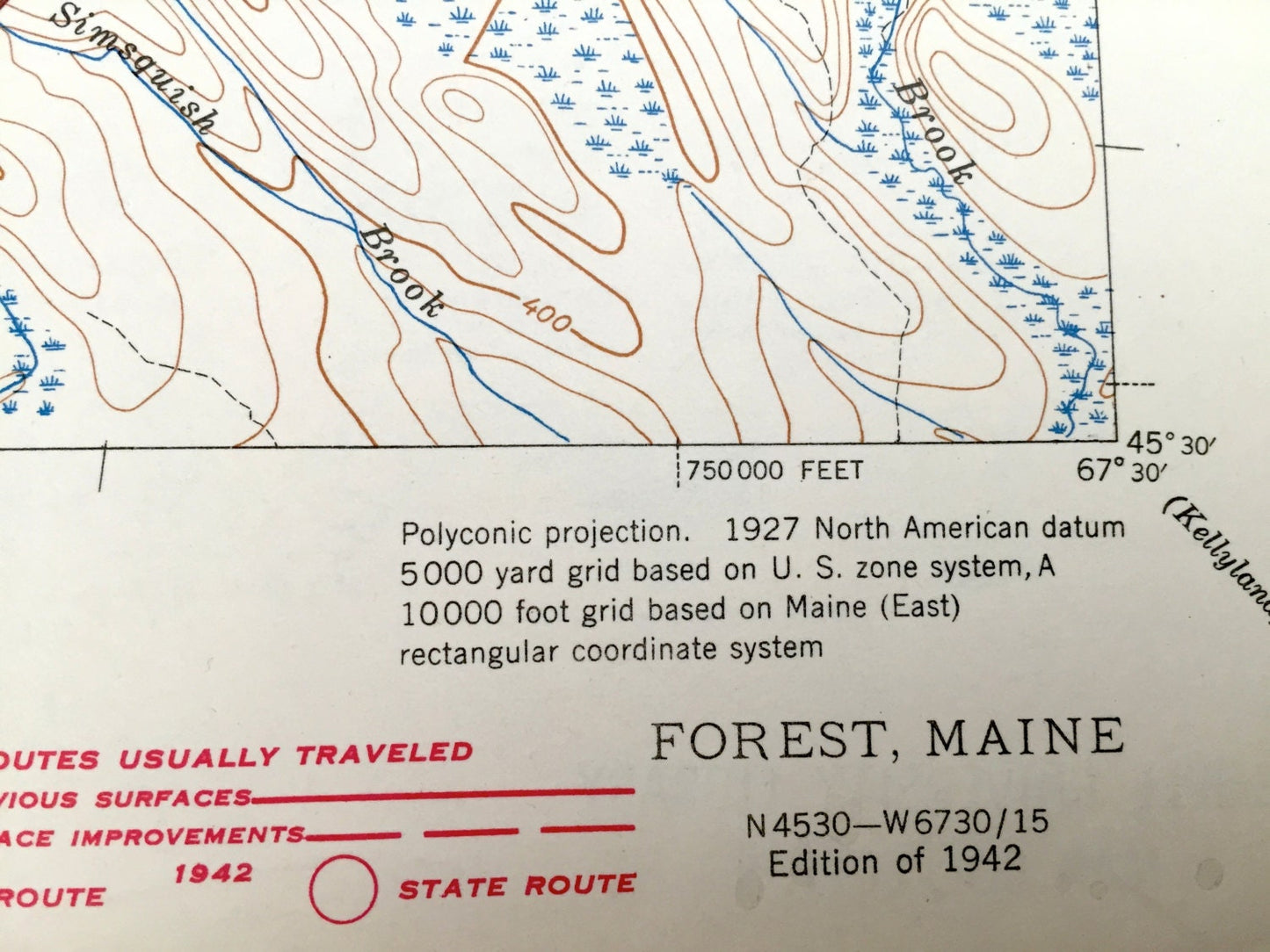 Antique Forest, Maine 1927 US Geological Survey Topographic Map – Chiputneticook Lakes, Forest City, Vanceboro, Codyville, Spednik Lake, ME