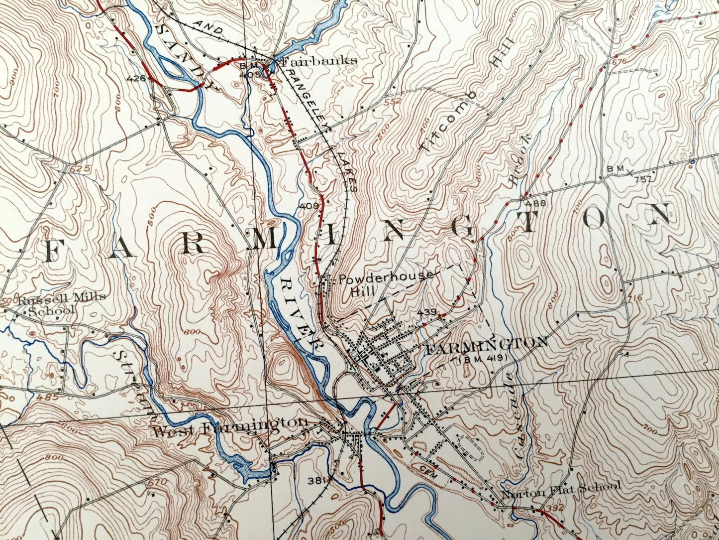 Antique Farmington, Maine 1924 US Geological Survey Topographic Map – Temple, Strong, New Vineyard, Industry, Wilton, New Sharon, Jay, ME