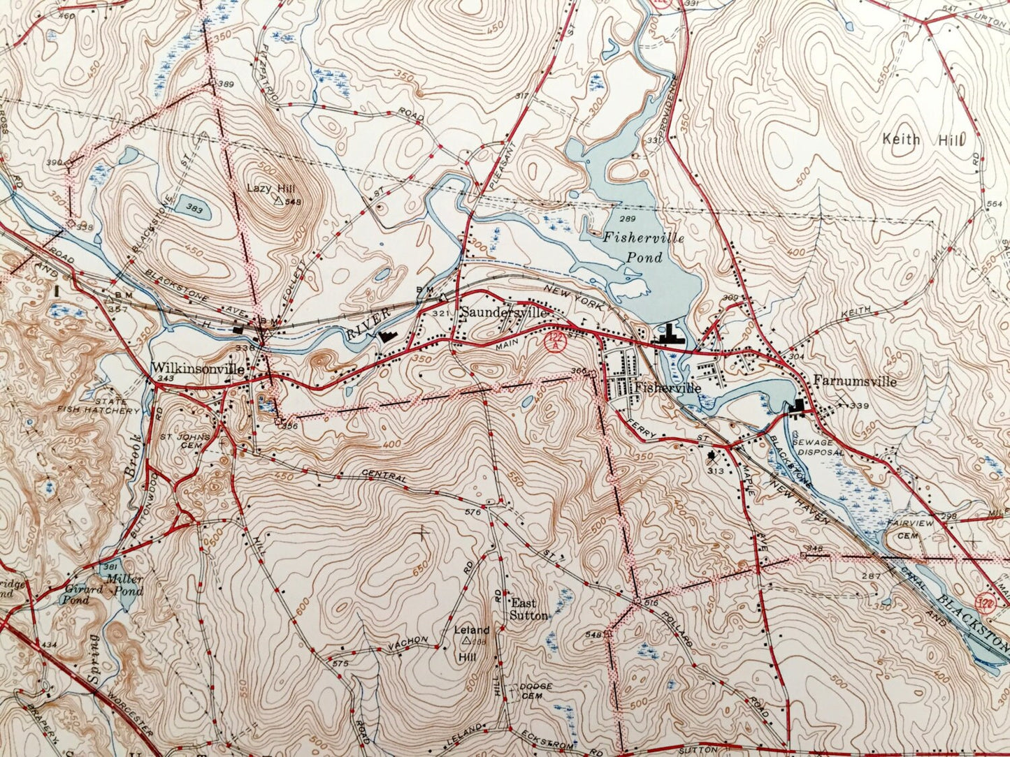 Antique Grafton, Massachusetts 1944 US Geological Survey Topographic Map – Worcester, Westborough, Quinsigamond, Northbridge, Shrewsbury, MA