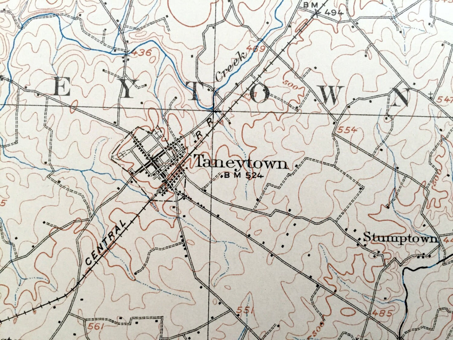 Antique Taneytown, Maryland 1911 US Geological Survey Topographic Map – Carroll, Frederick County, Union Bridge, Westminster, Adams, MD