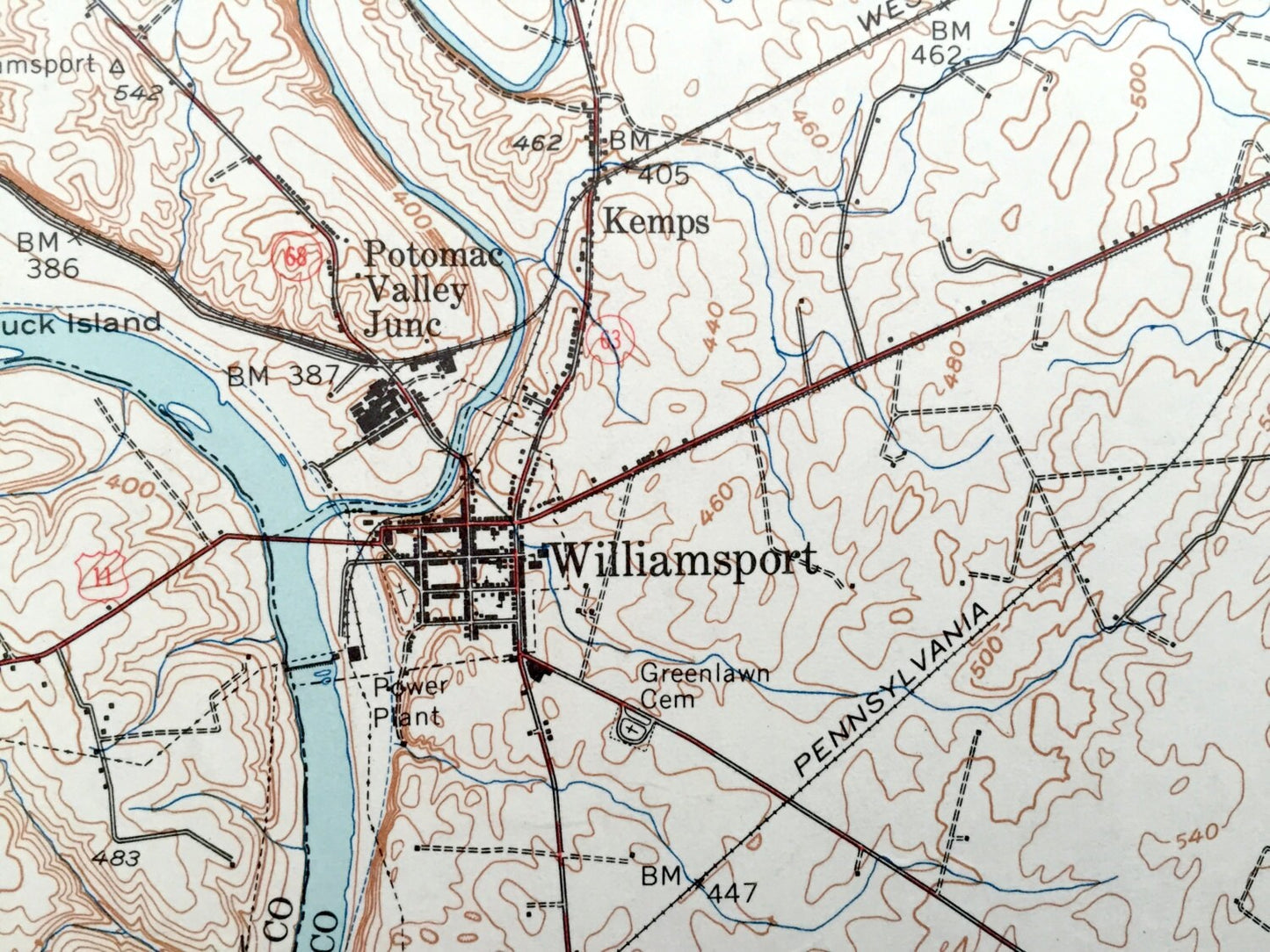 Antique Williamsport, Maryland 1944 US Geological Survey Topographic Map – Halfway, Clear Spring, Hedgesville West Virginia Potomac River MD