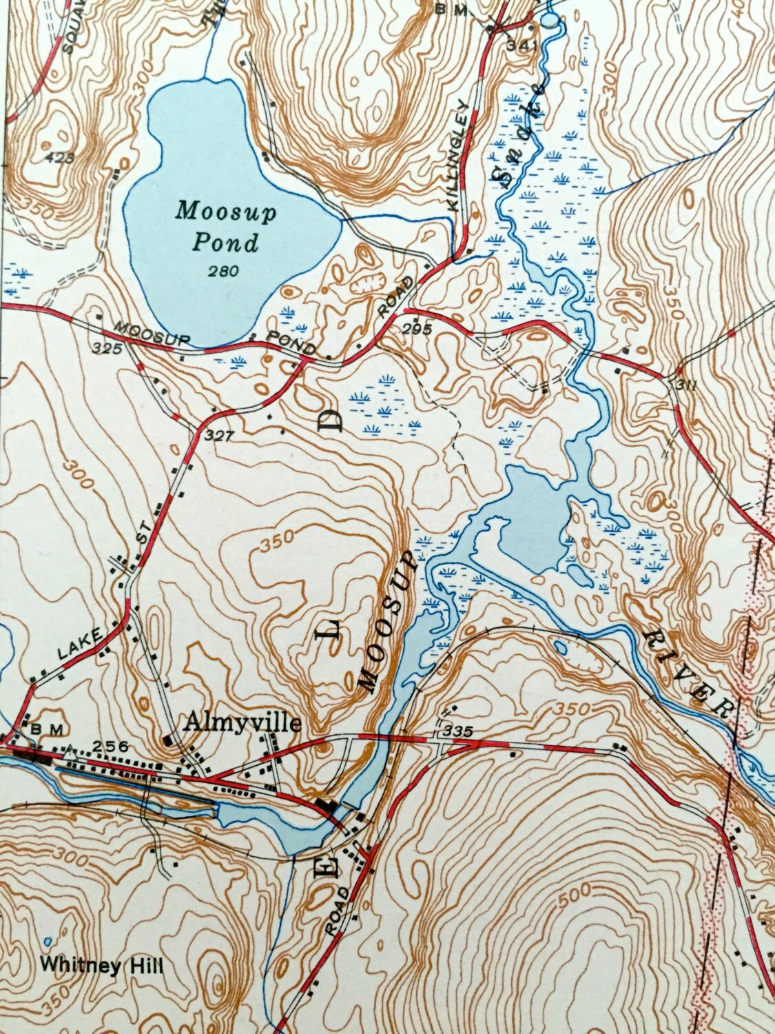 Antique Oneco, Connecticut 1944 US Geological Survey Topographic Map – Sterling, Voluntown, Almyville, Plainfield, Coventry, Rhode Island CT