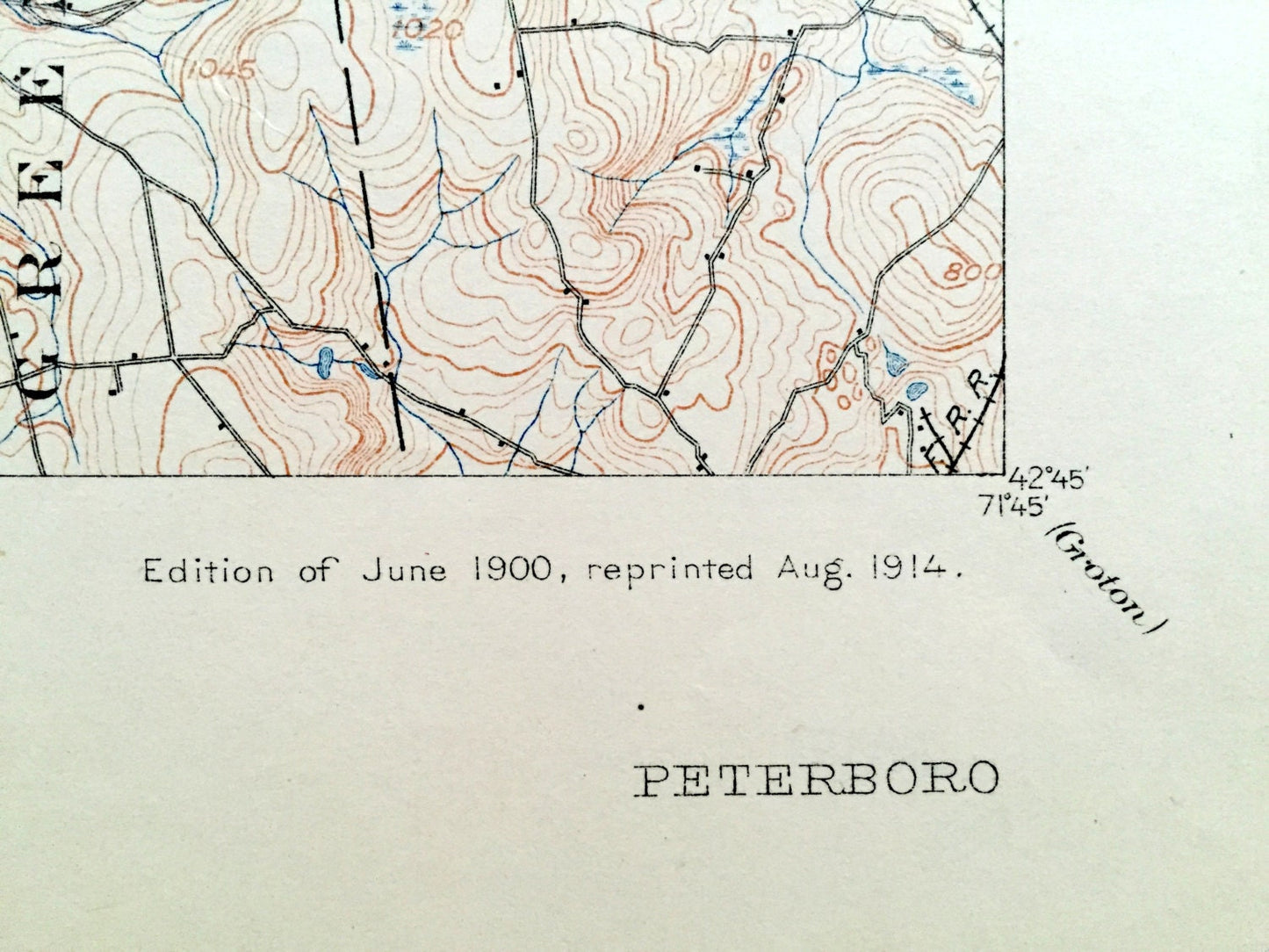 Antique Peterborough, New Hampshire 1900 US Geological Survey Topograph Map – Hancock, Greenfield, Greenville Francestown Mount Monadnock NH