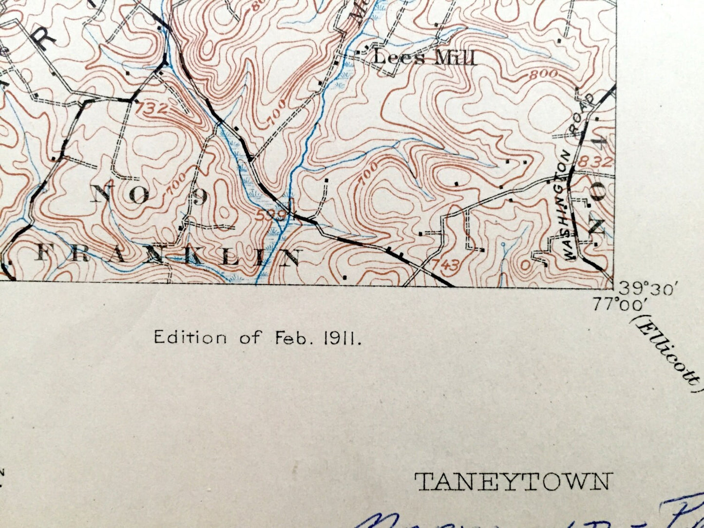 Antique Taneytown, Maryland 1911 US Geological Survey Topographic Map – Carroll, Frederick County, Union Bridge, Westminster, Adams, MD