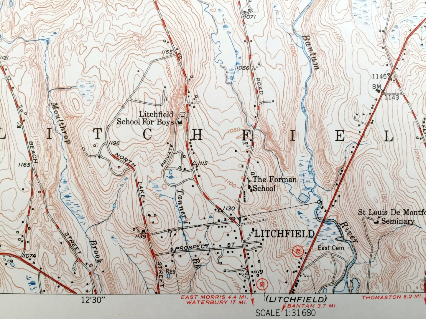 Antique Torrington, Connecticut 1945 US Geological Survey Topographic Map – Litchfield, Goshen, Winchester, Newfield, Wrightville, Forbes CT