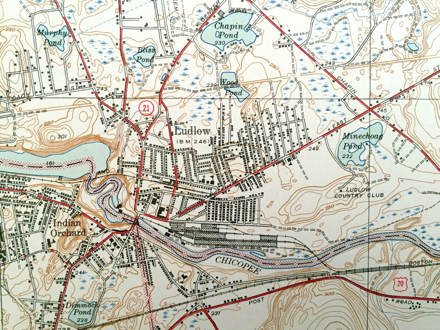 Antique Ludlow, Massachusetts 1944 US Geological Survey Topographic Map – Hampden, Hampshire County, Granby, Belchertown, Palmer, Monson, MA