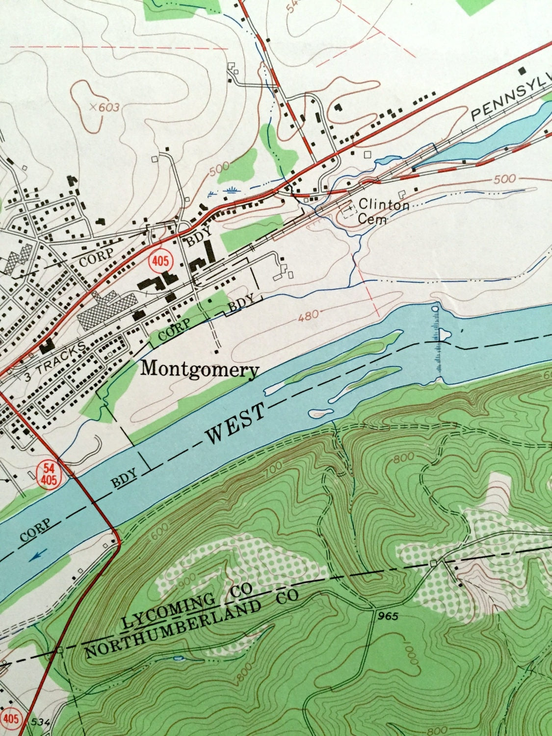Antique Muncy, Pennsylvania 1965 US Geological Survey Topographic Map – Fairfield, Muncy Creek, Lewis, Delaware, Clinton, Montgomery