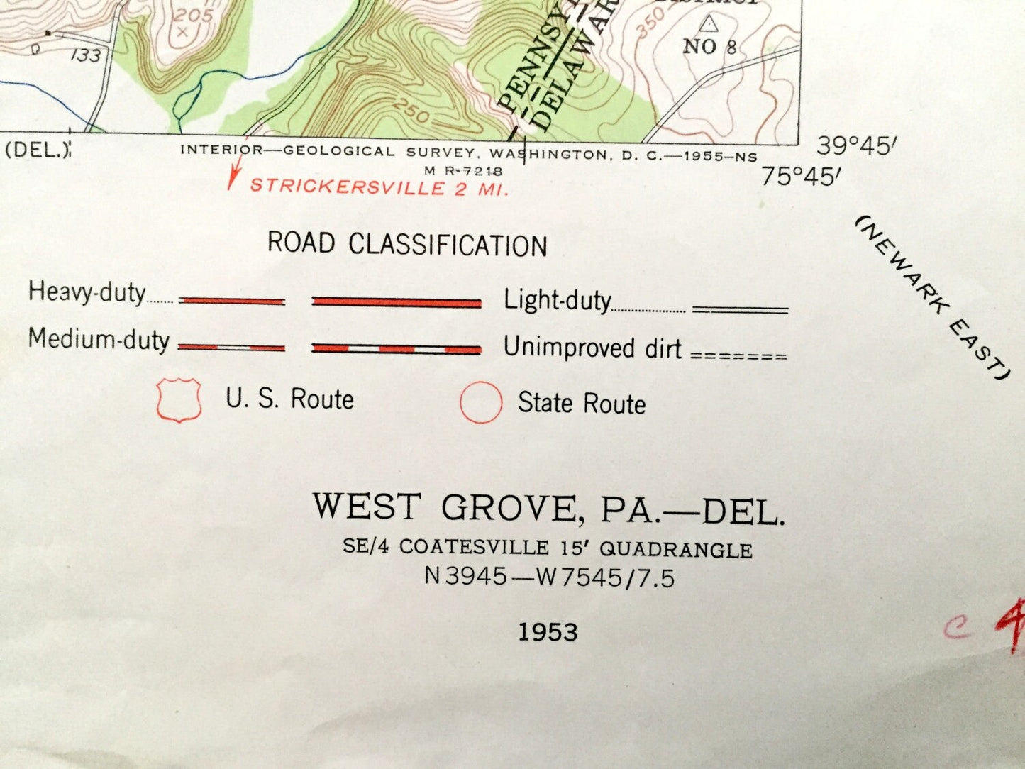 Antique West Grove, Pennsylvania 1953 US Geological Survey Topographic Map – Londonderry, London Grove, Franklin, Britain, Avondale, PA