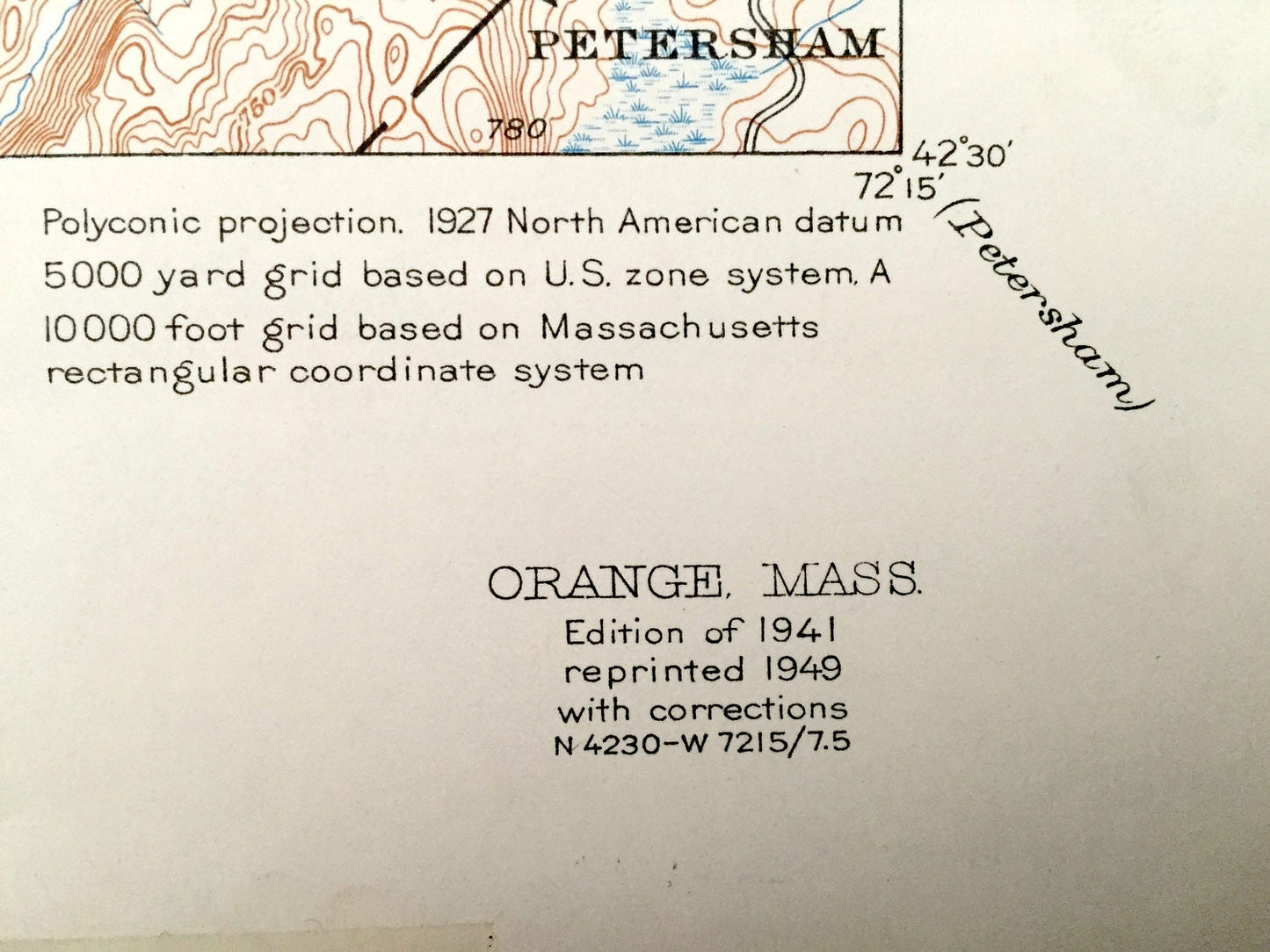 Antique Orange, Massachusetts 1941 US Geological Survey Topographic Map – New Salem, Athol, Erving, Warwick, Wendell, Petersham