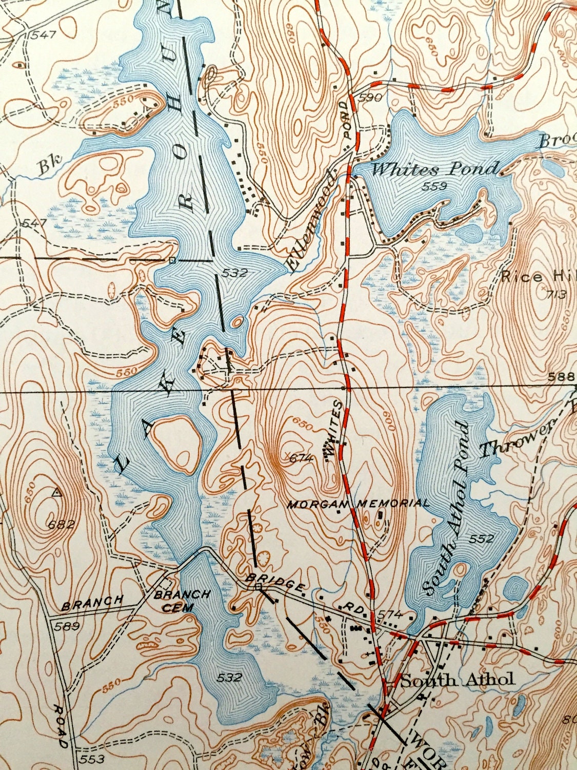 Antique Orange, Massachusetts 1941 US Geological Survey Topographic Map – New Salem, Athol, Erving, Warwick, Wendell, Petersham