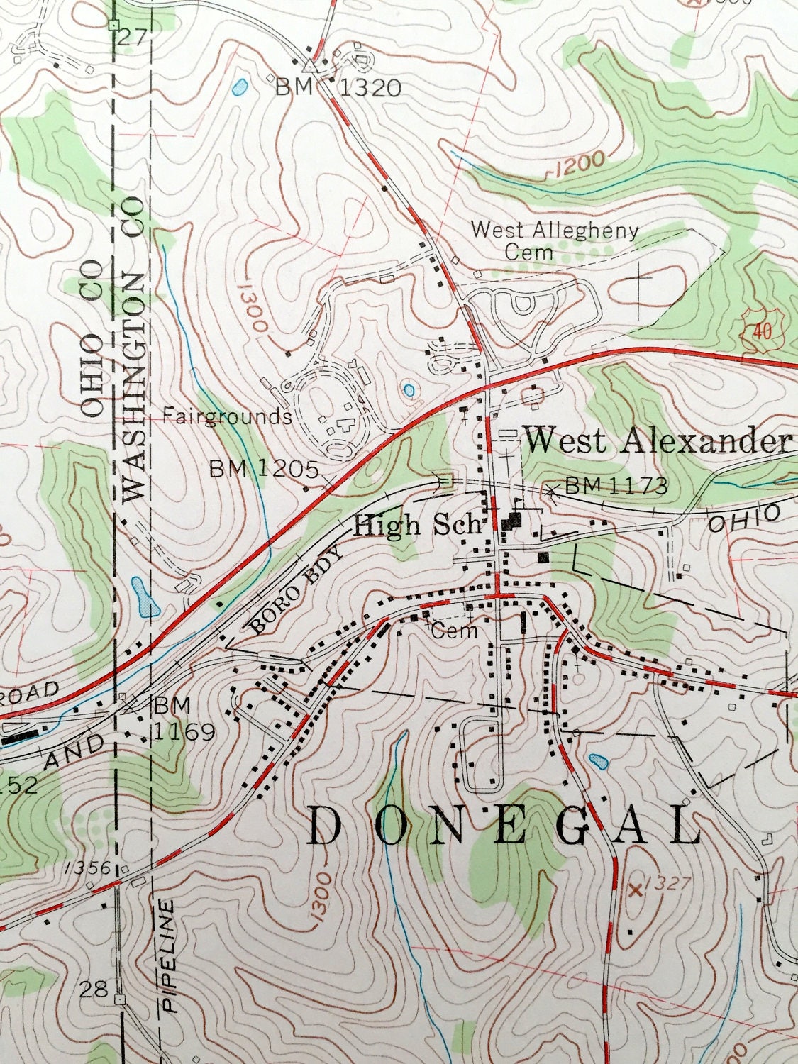 Antique Valley Grove, West Virginia & Donegal, Pennsylvania 1959 US Geological Survey Topographic Map – Liberty, Triadelphia, West Finley WV