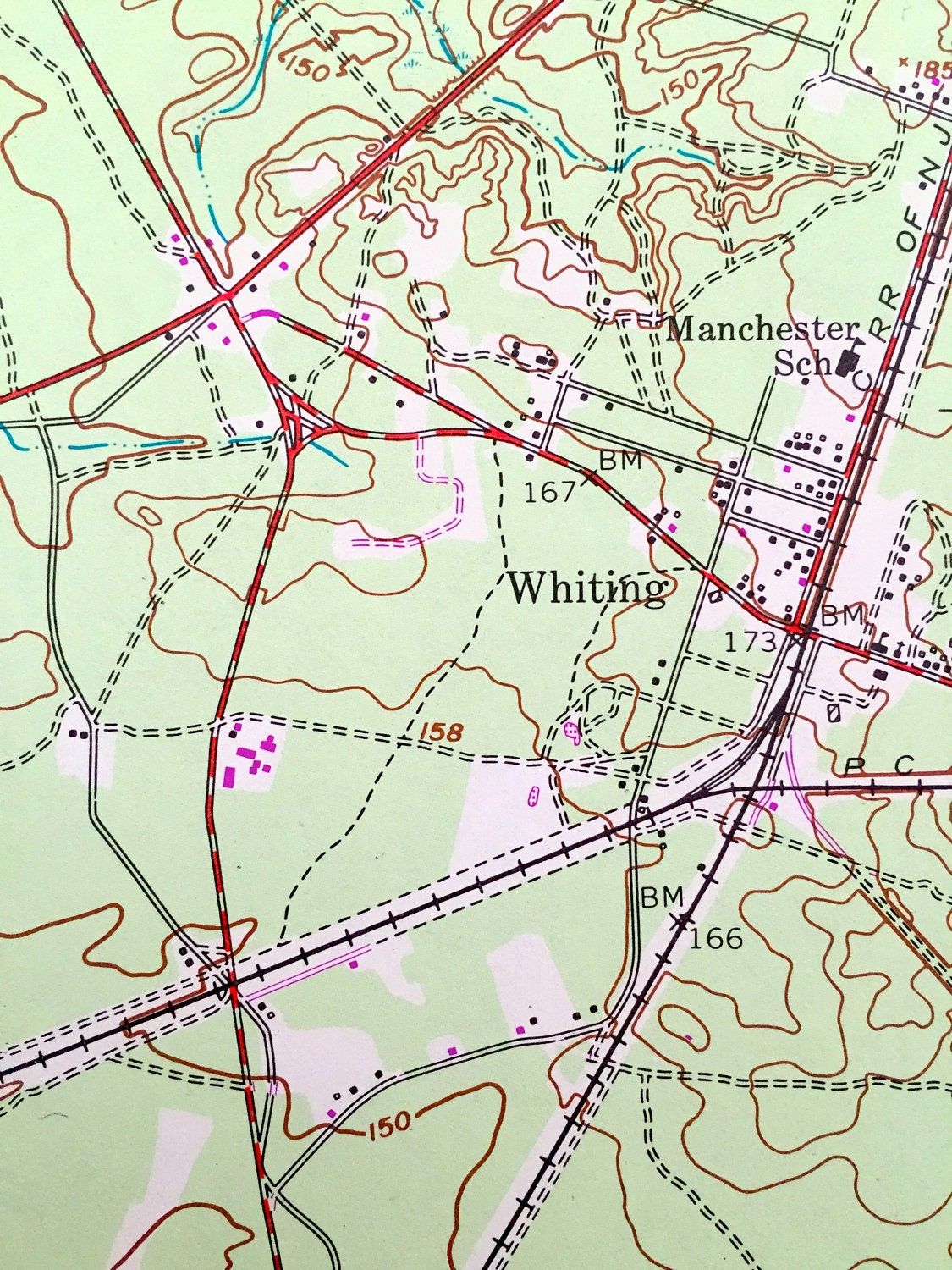Antique Whiting, New Jersey 1957 US Geological Survey Topographic Map – Plumstead, Pemberton, Woodland, Fort Dix, Manchester, Wheatland, NJ