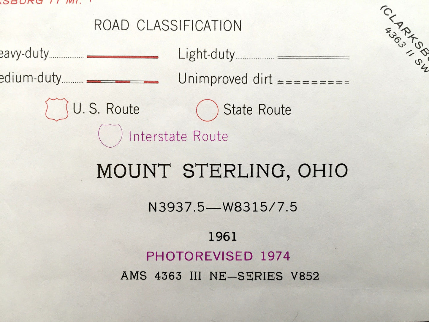 Antique Mount Sterling Ohio 1961 US Geological Survey Topographic Map – Pleasant, Range, Madison, White Oak, Madison Mills, Pancoastburg