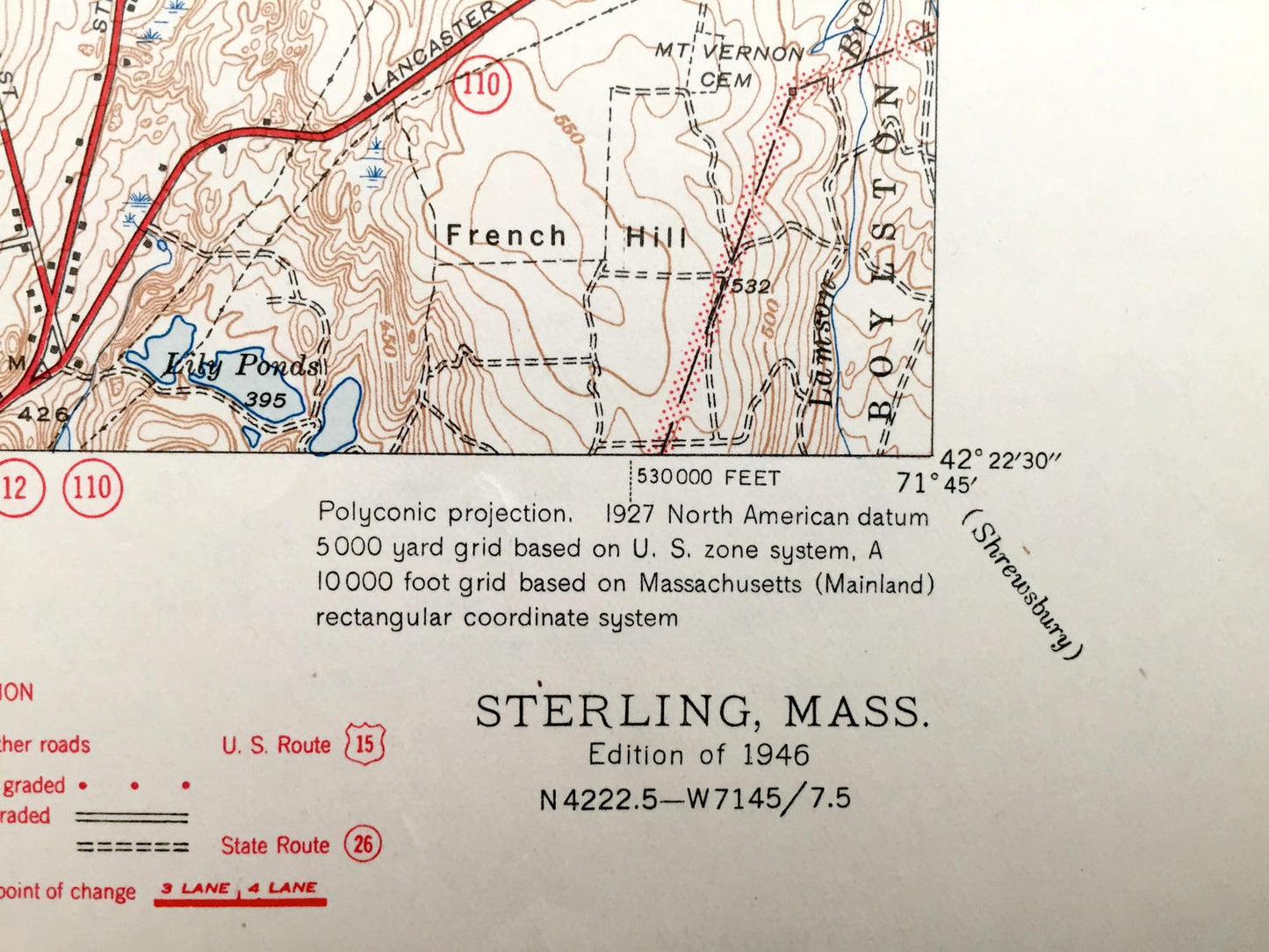Antique Sterling, Massachusetts 1946 US Geological Survey Topographic Map – Worcester County, Princeton, Leominster, West Boylston Holden MA