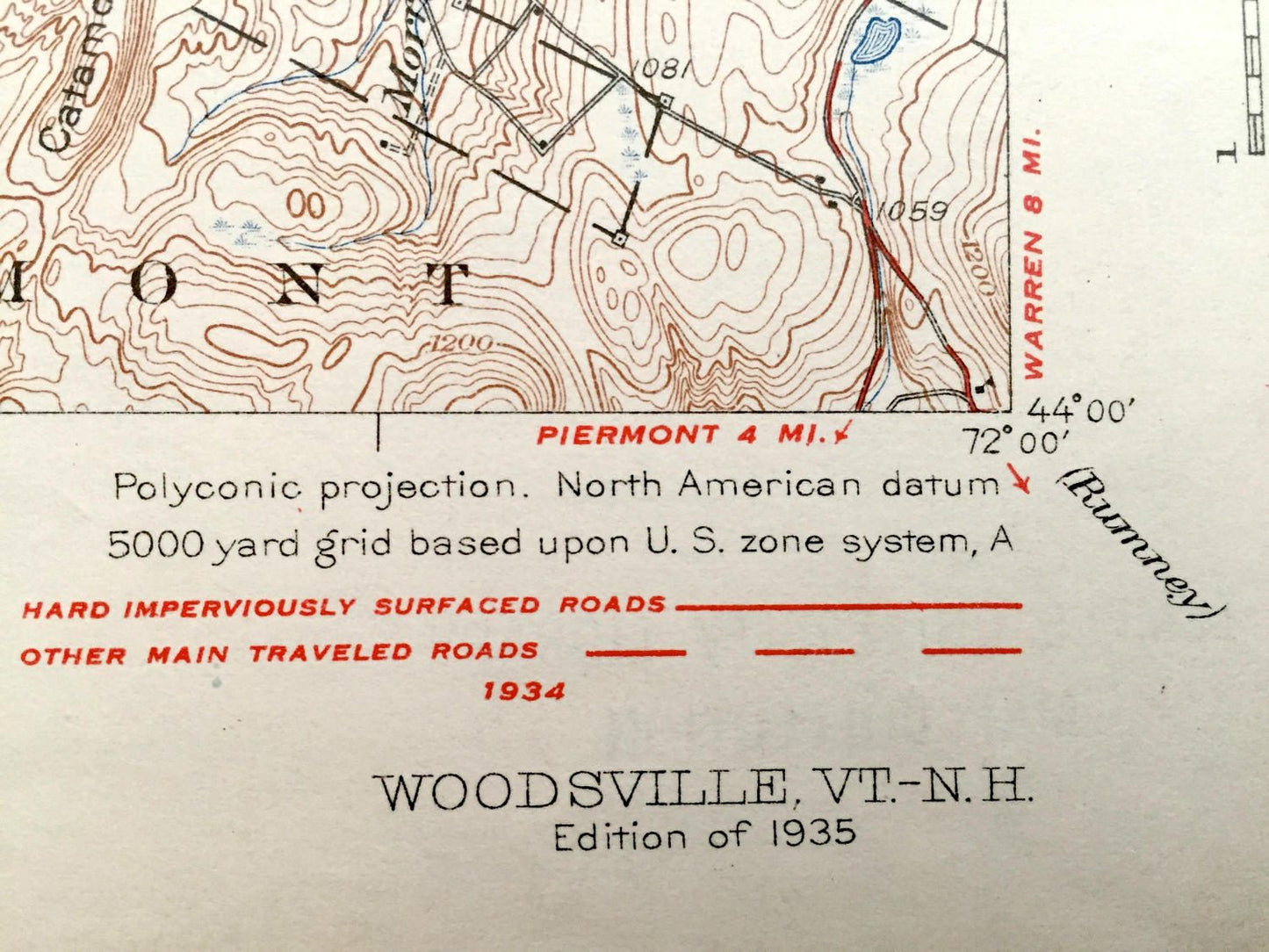 Antique Woodsville, New Hampshire 1935 US Geological Survey Topographic Map – Grafton County, Bath, Haverhill, Piermont, Monroe, Lyman, NH