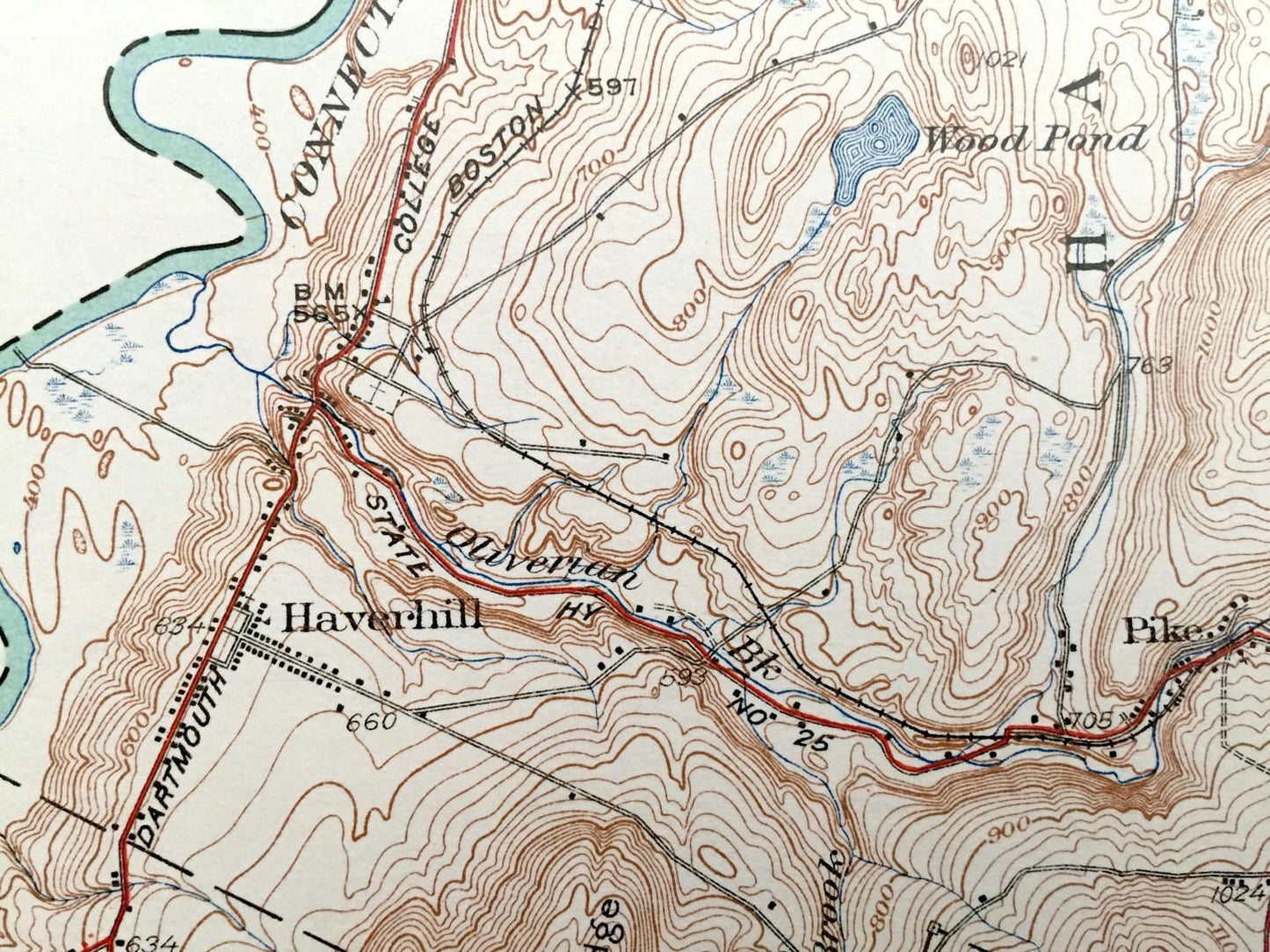 Antique Woodsville, New Hampshire 1935 US Geological Survey Topographic Map – Grafton County, Bath, Haverhill, Piermont, Monroe, Lyman, NH