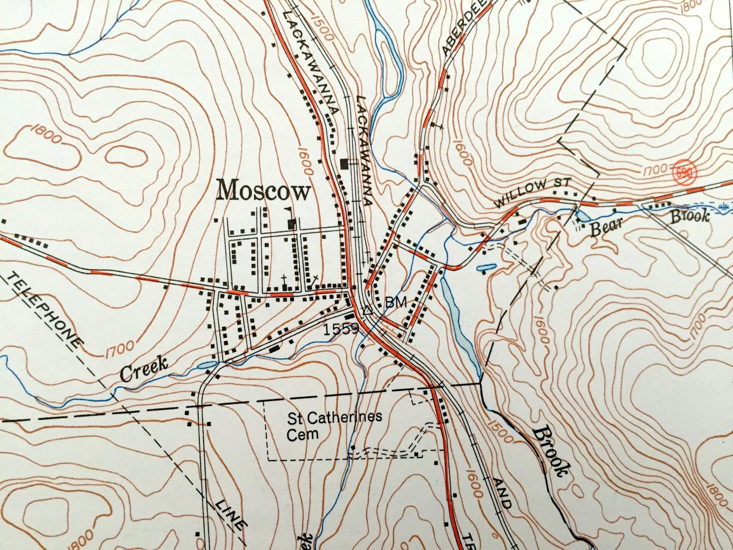 Antique Moscow, Pennsylvania 1949 US Geological Survey Topographic Map – Lackawanna County, Roaring Brook, Covington, Spring, Elmhurst, PA
