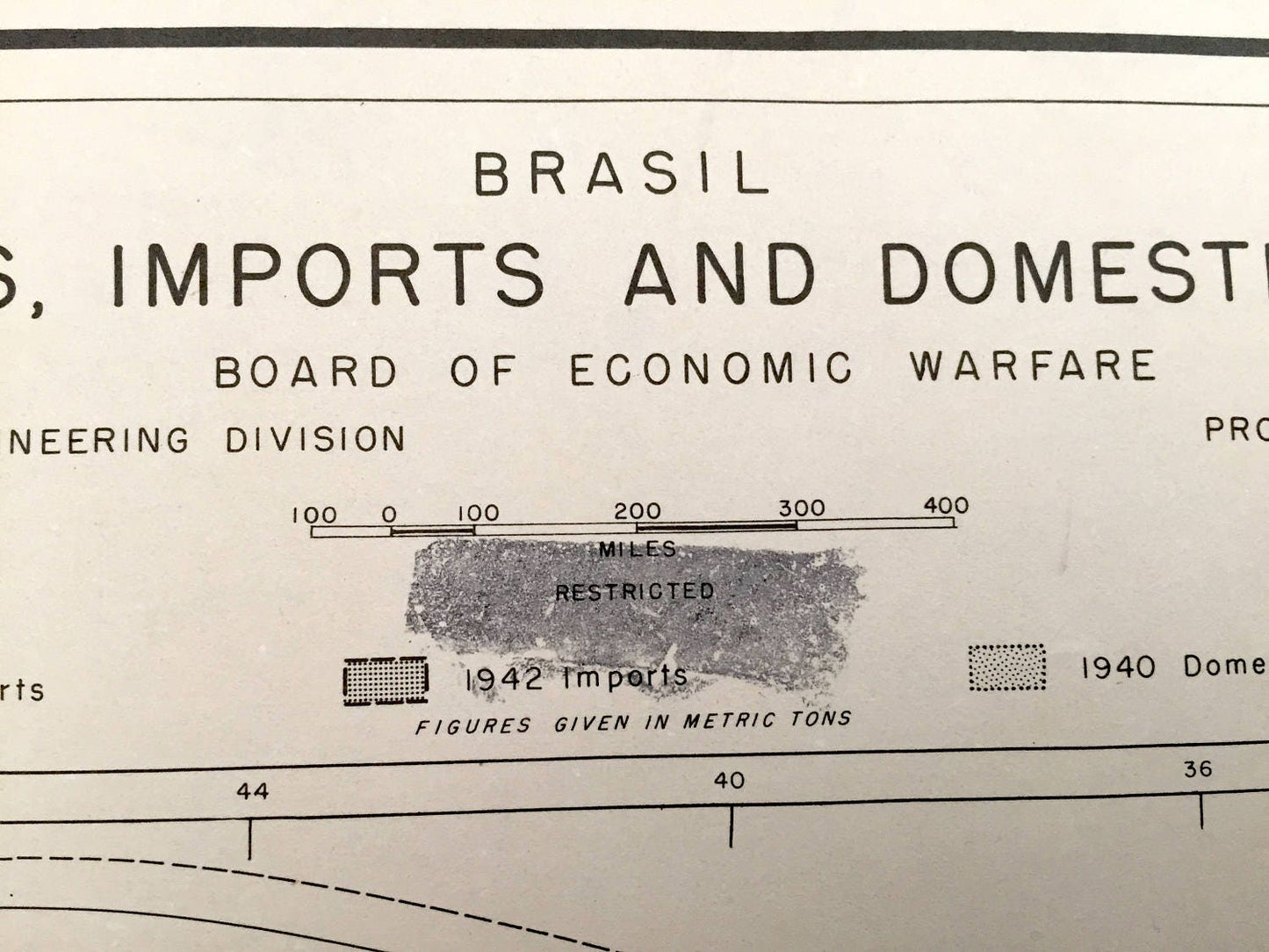 Antique Brazil 1943 Domestic Movements Map – US Board of Economic Warfare – Sao Paulo, Parana, Sao Paulo, Salvador, Rio de Janeiro