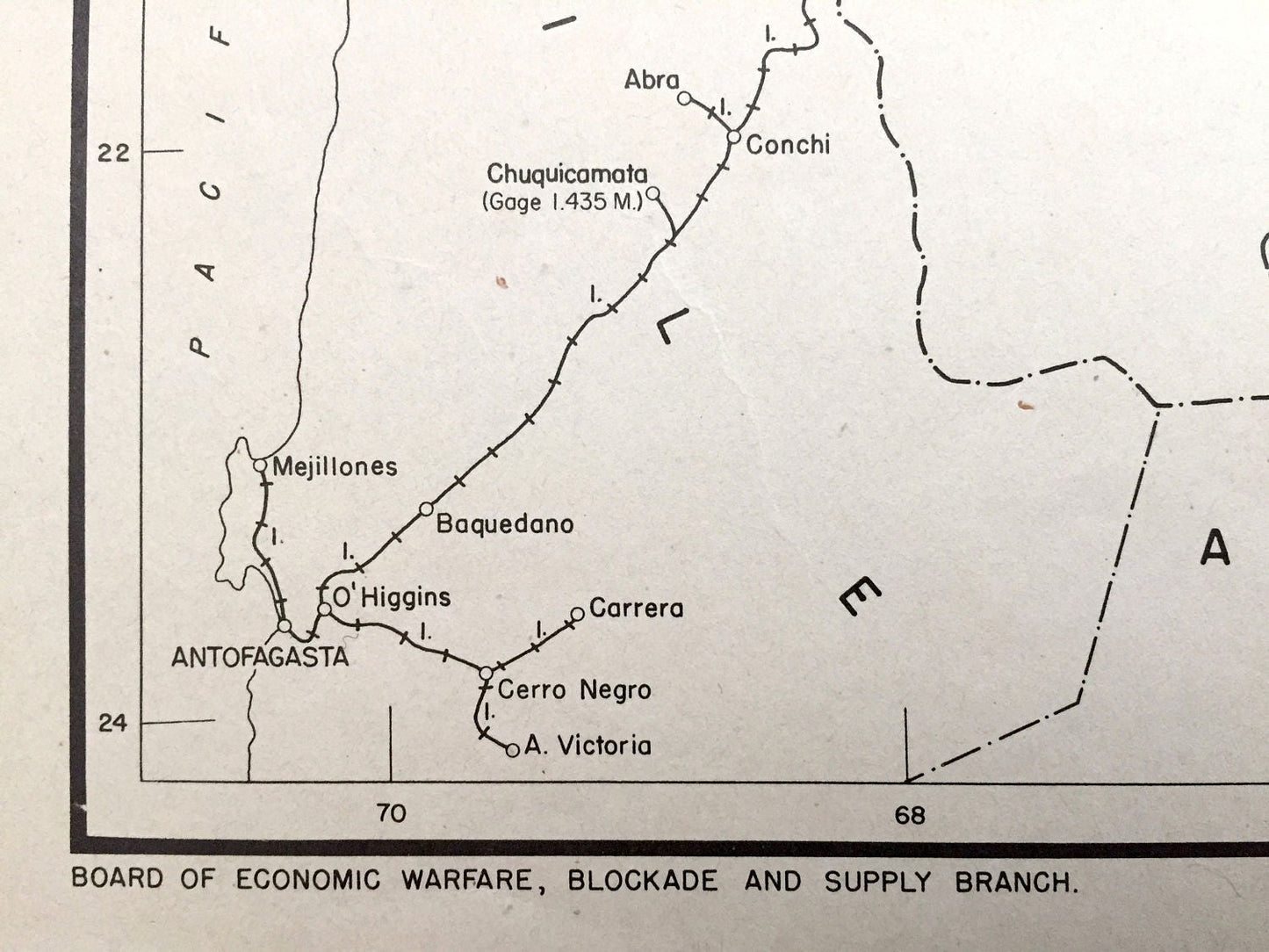 Antique Bolivia 1942 Railroads Map – US Board of Economic Warfare – Antofagasta, Villazon, Huanchaca, Uncia, Lake Poopo, Lake Titicaca