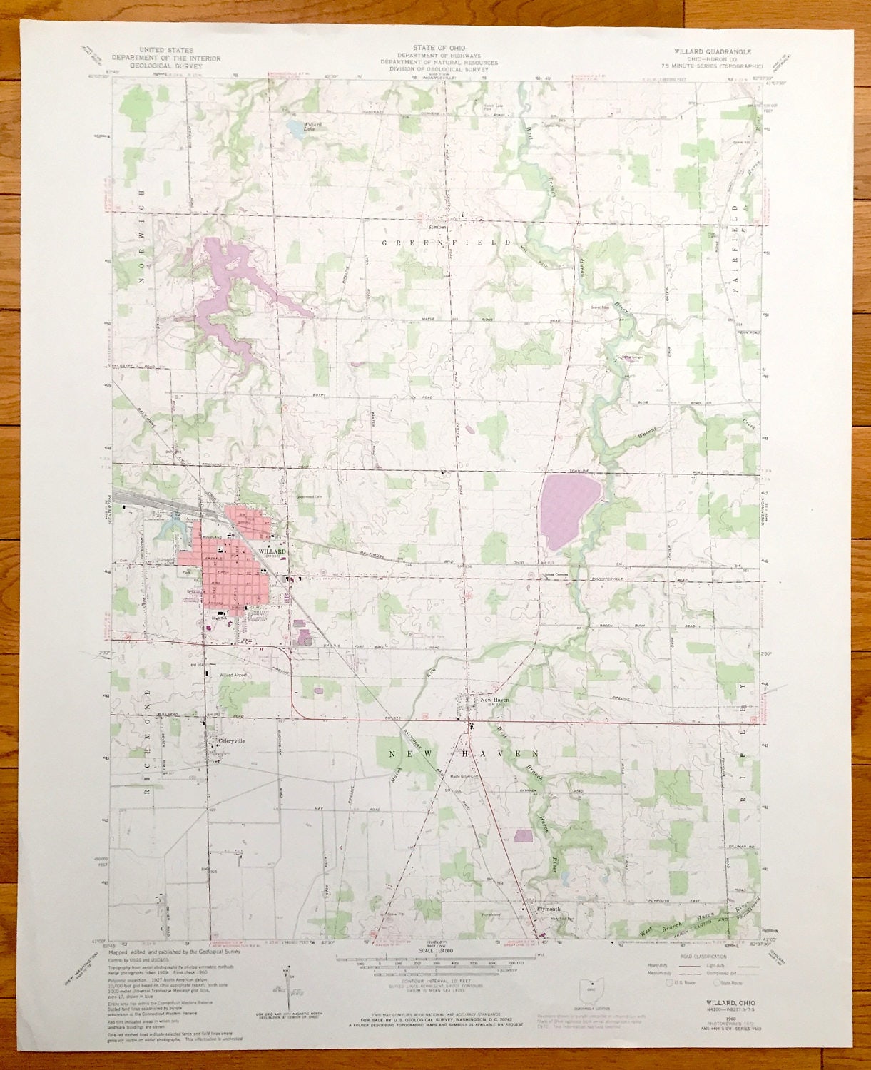 Antique Willard, Ohio 1960 US Geological Survey Topographic Map – Greenfield, New Haven, Garfield, Norwich, Celeryville, Plymouth Steuben OH