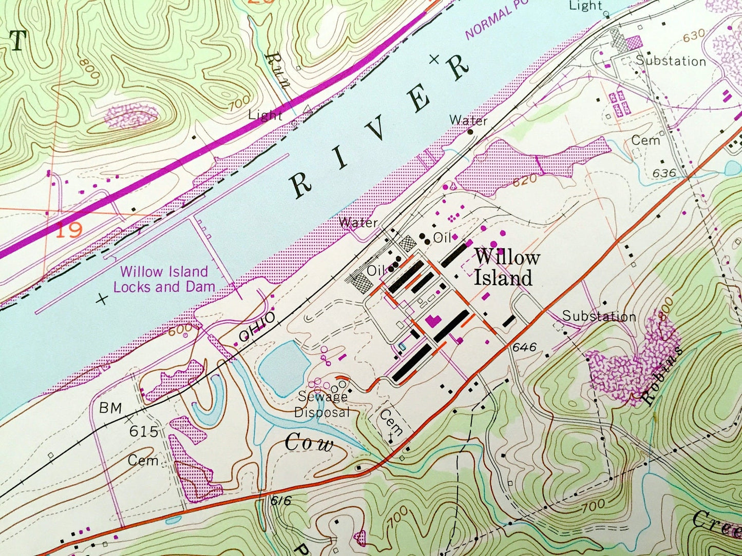 Antique Willow Island, West Virginia & Newport, Ohio 1957 US Geological Survey Topographic Map – Jefferson, Walker, Union, Grant, Marietta