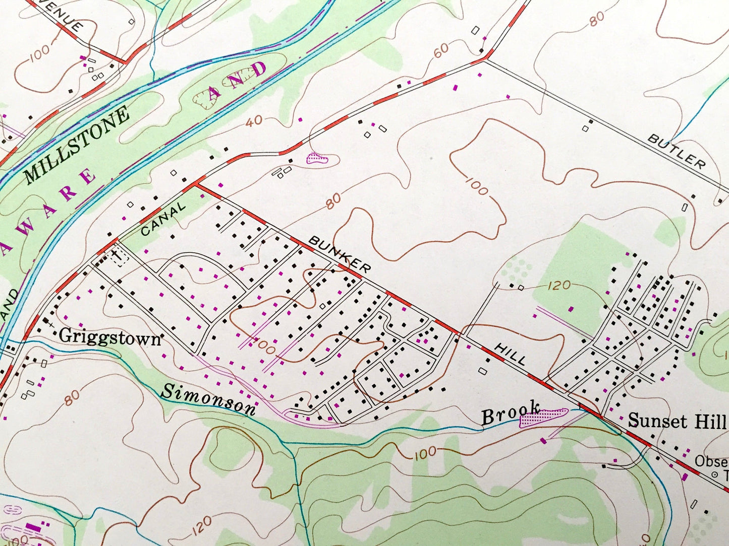 Antique Monmouth Junction, New Jersey 1954 US Geological Survey Topographic Map – Hillsborough, Blackwells Mills, Brunswick, Middlebush, NJ