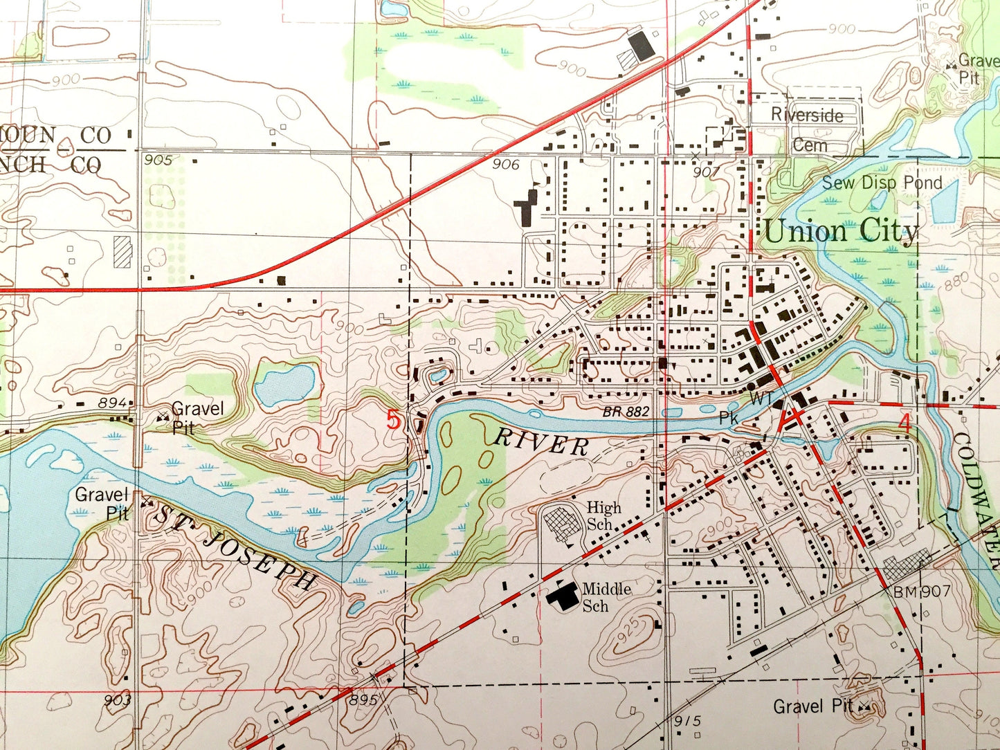 Antique Union City, Michigan 1982 US Geological Survey Topographic Map – Burlington, Athens, Sherwood, Union, Calhoun County, Branch County