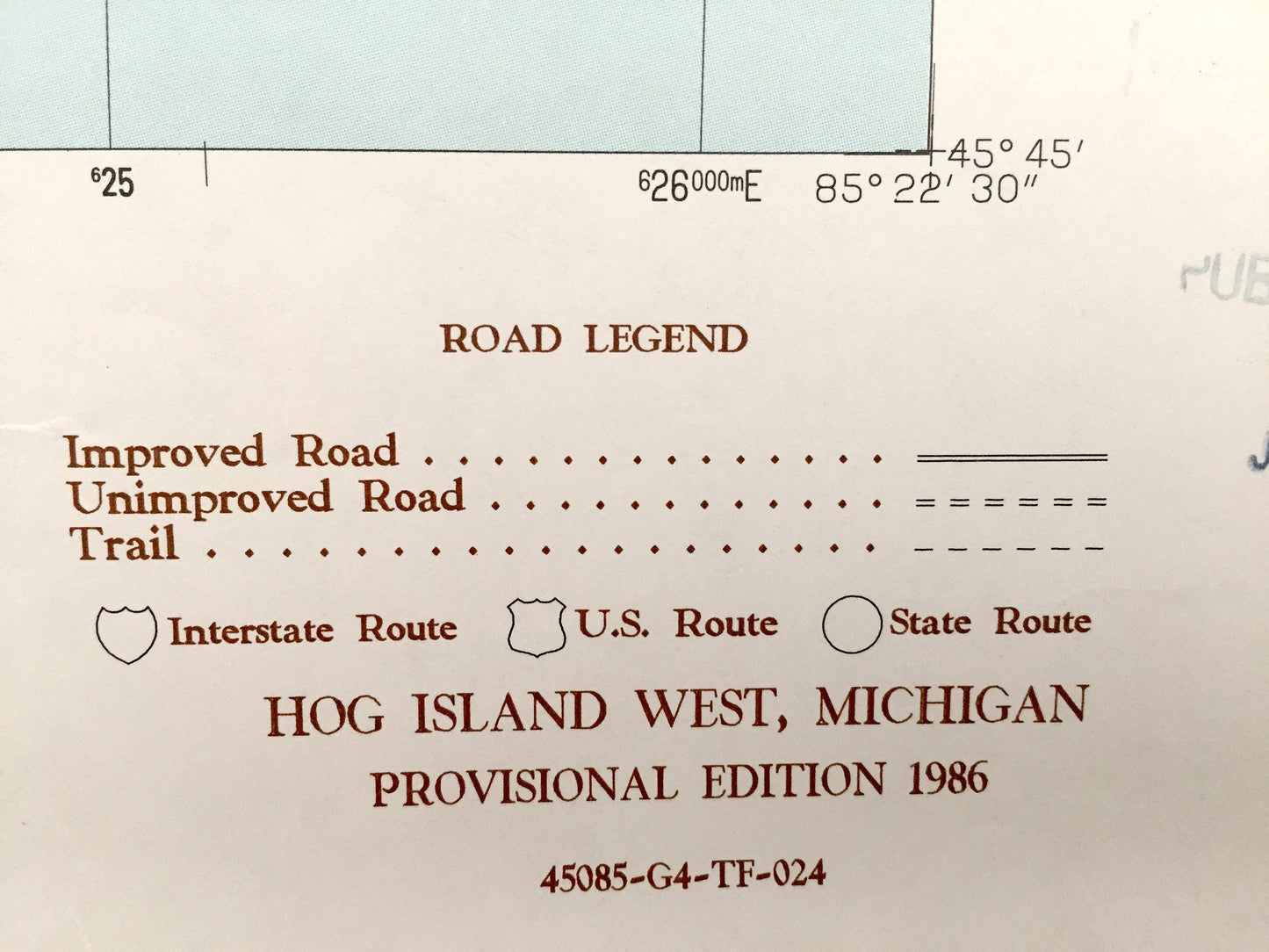 Antique Hog Island, West, Michigan 1986 US Geological Survey Topographic Map – Lake Michigan, Mackinaw State Forest, St James Township
