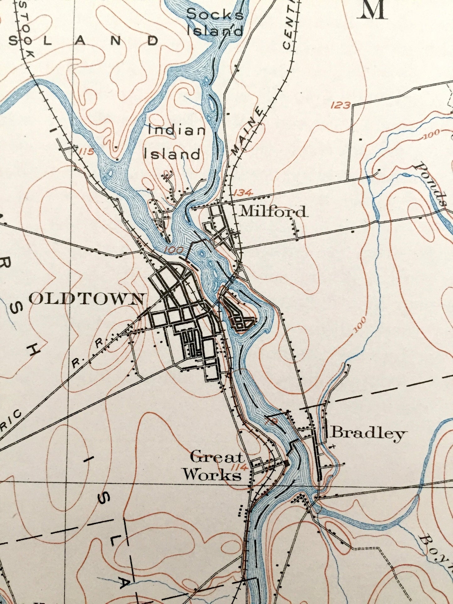 Antique Orono & Old Town, Maine 1902 US Geological Survey Topographic Map – Penobscot County, University of, Bradley, Clifton, Bangor, ME
