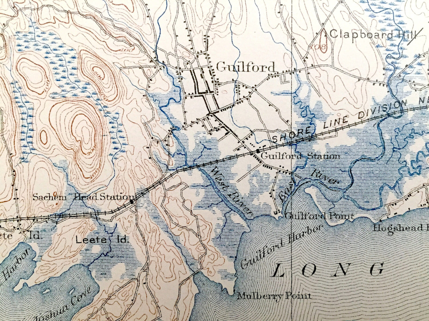 Antique Guilford, Connecticut 1893 US Geological Survey Topographic Map – Madison, Clinton, Killingworth, Durham, Haddam, Saybrook, Coast CT