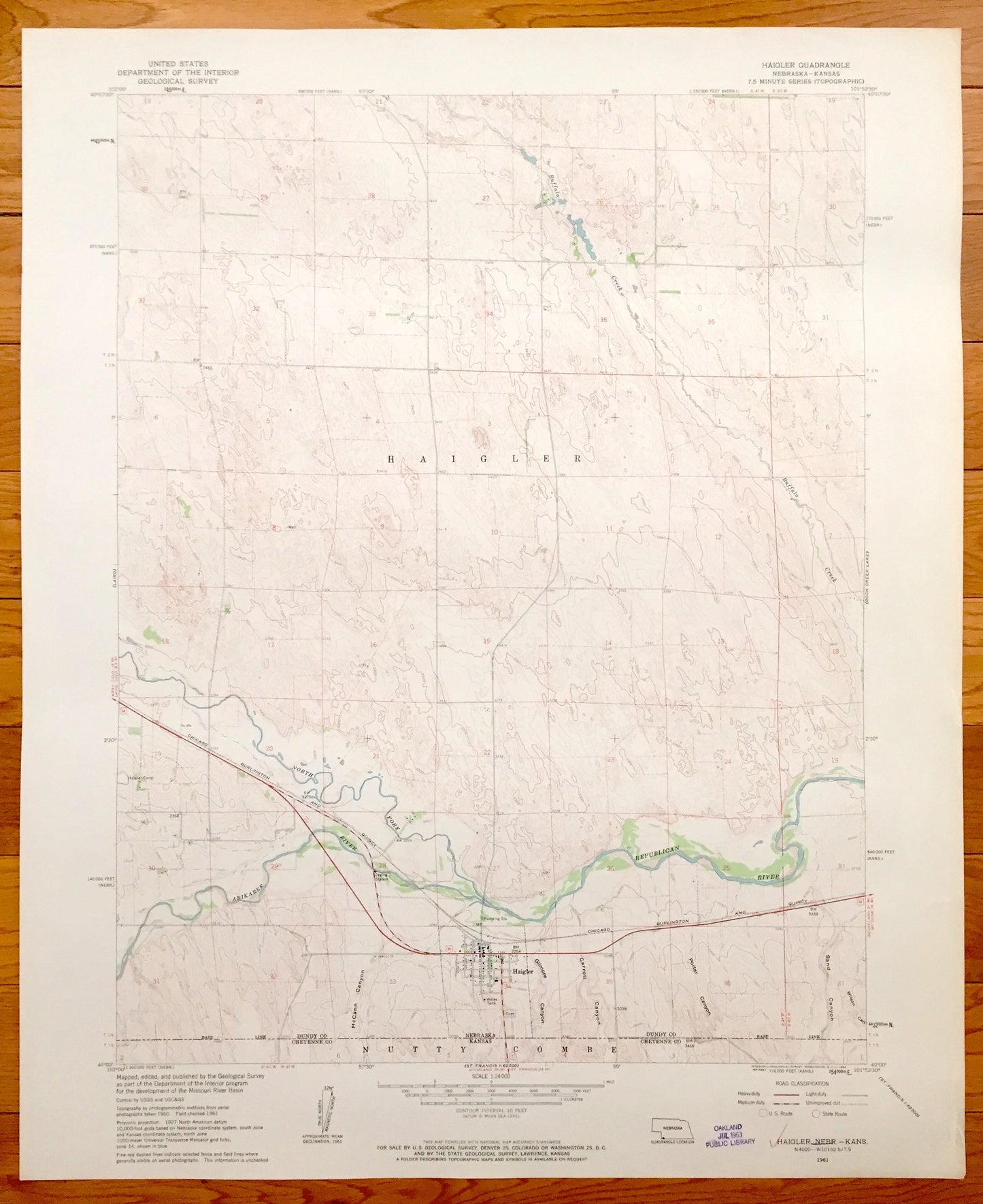 Antique Haigler, Nebraska & Nutty Combe, Kansas 1961 US Geological Survey Topographic Map – Dundy County, Cheyenne County, Republican River