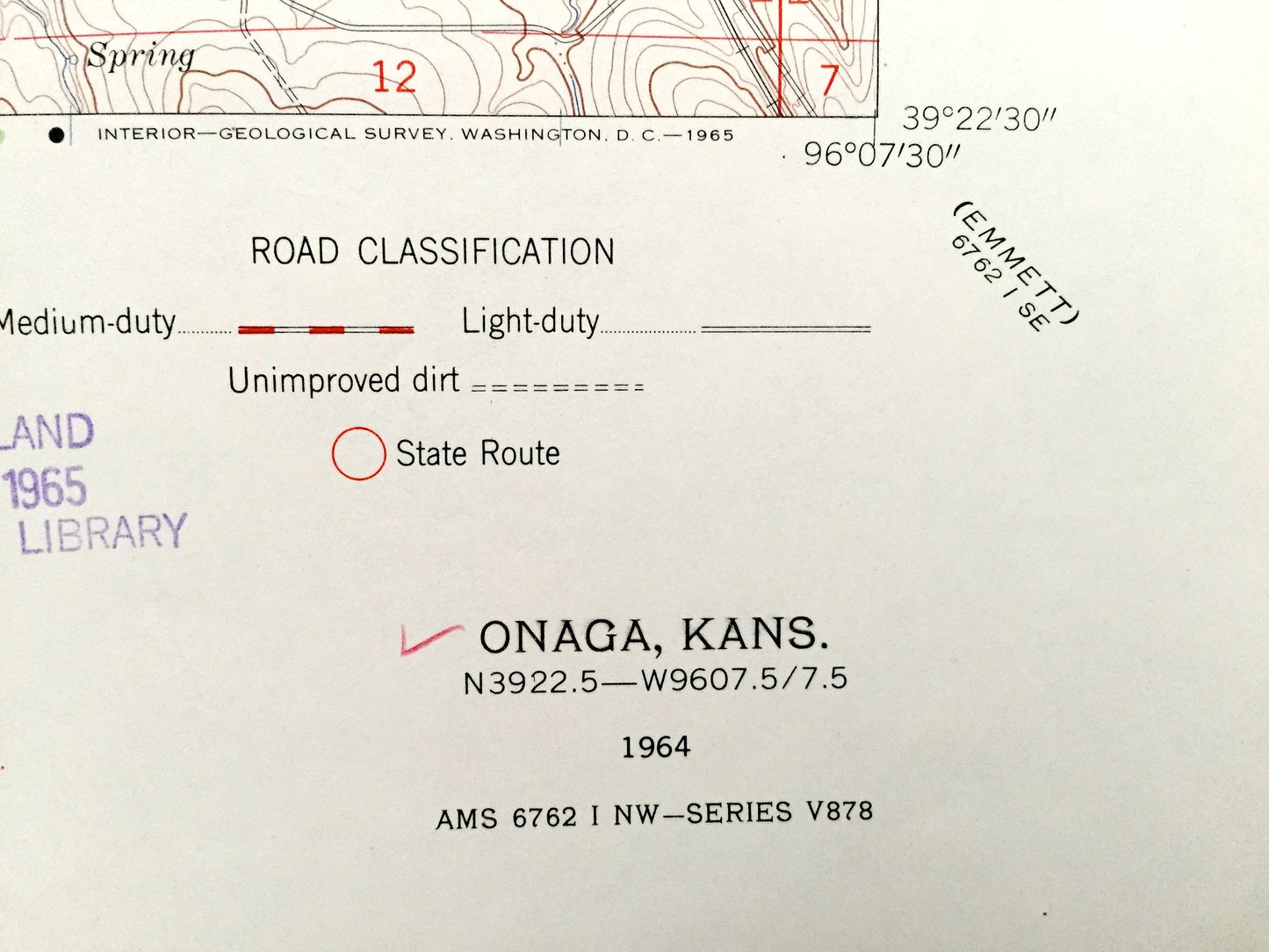 Antique Onaga, Kansas 1964 US Geological Survey Topographic Map – Lone Tree, Mill Creek, Grant, Sherman, Vienna, Lincoln, Center, St. Clere