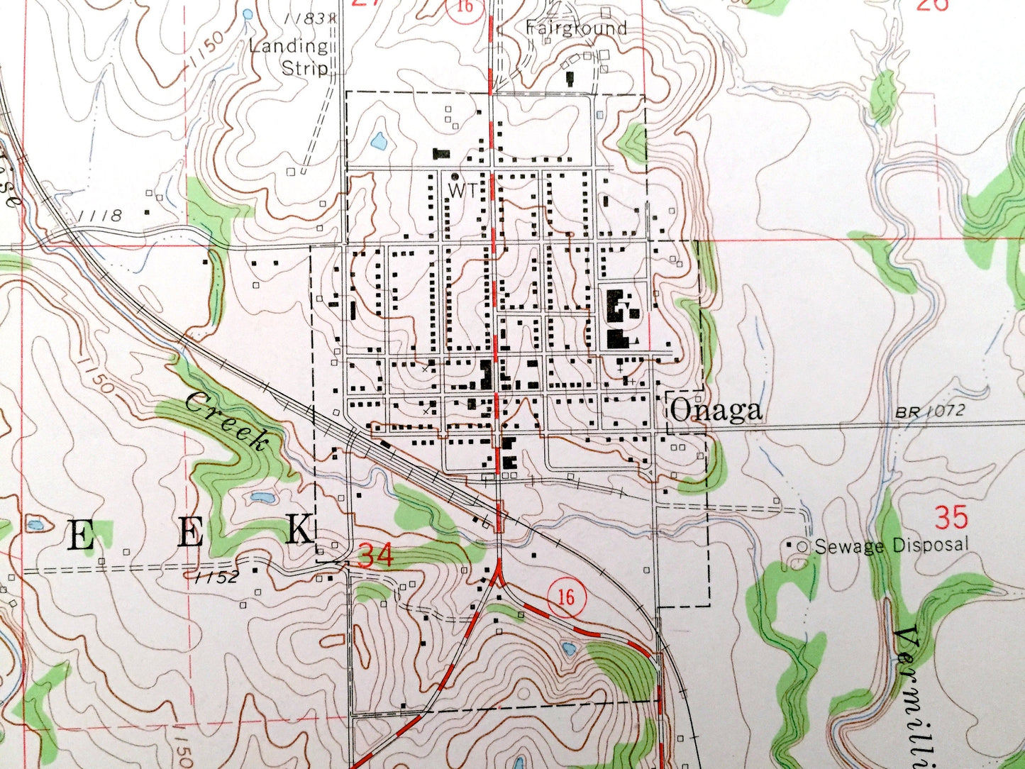 Antique Onaga, Kansas 1964 US Geological Survey Topographic Map – Lone Tree, Mill Creek, Grant, Sherman, Vienna, Lincoln, Center, St. Clere