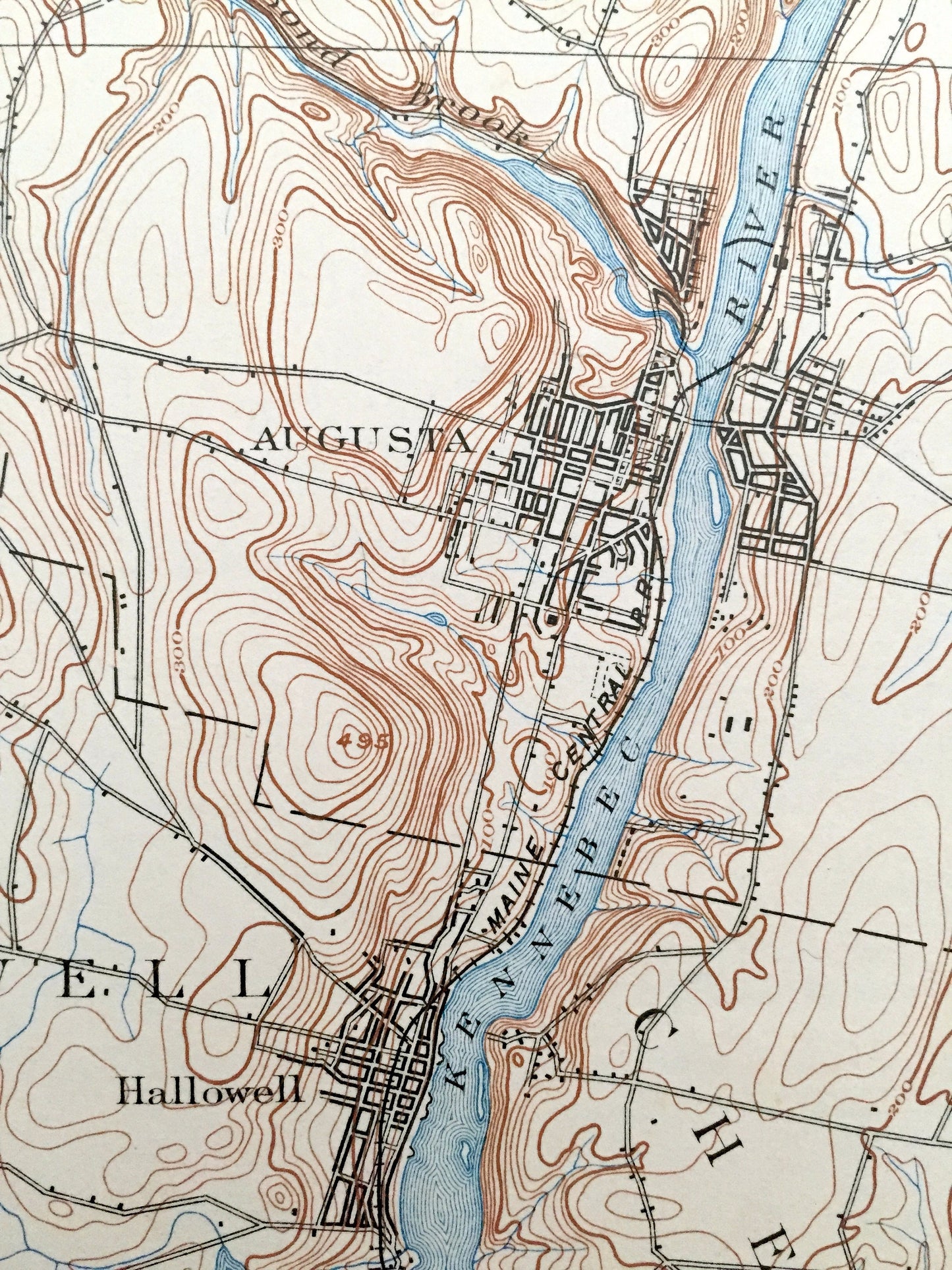 Antique Augusta, Maine 1892 US Geological Survey Topographic Map – Hallowell, Winthrop, Farmington Belgrade Sidney Readfield Mount Vernon ME