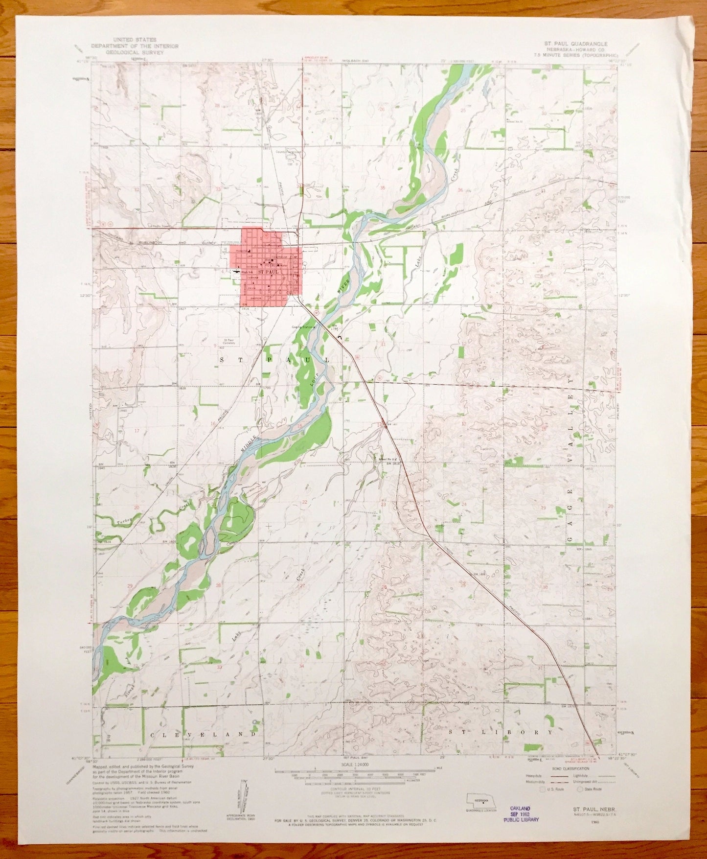 Antique St. Paul, Nebraska 1960 US Geological Survey Topographic Map – Cleveland, St Libory, Gage Valley, Middle Loup River, Howard County