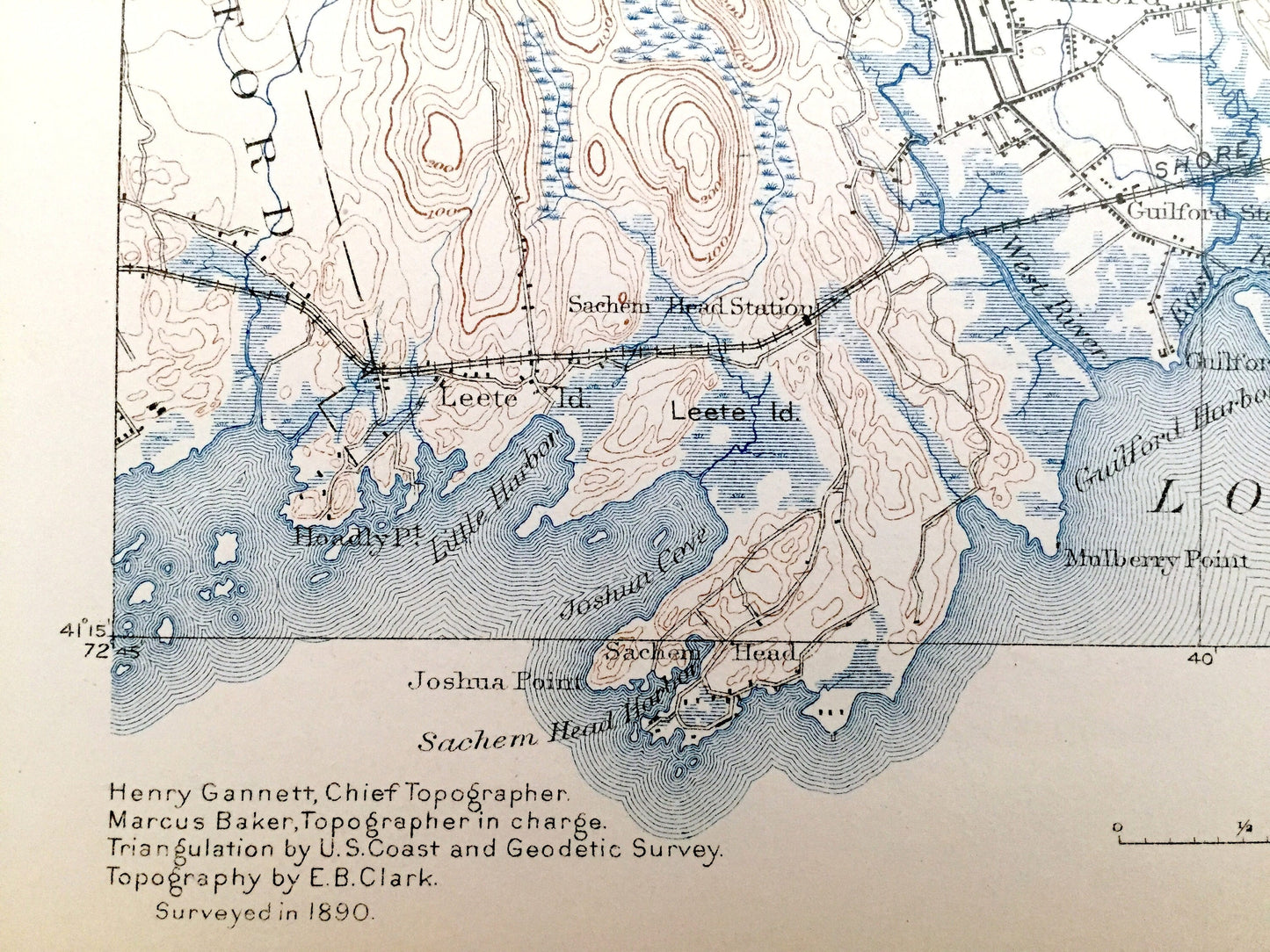 Antique Guilford, Connecticut 1893 US Geological Survey Topographic Map – Madison, Clinton, Killingworth, Durham, Haddam, Saybrook, Coast CT