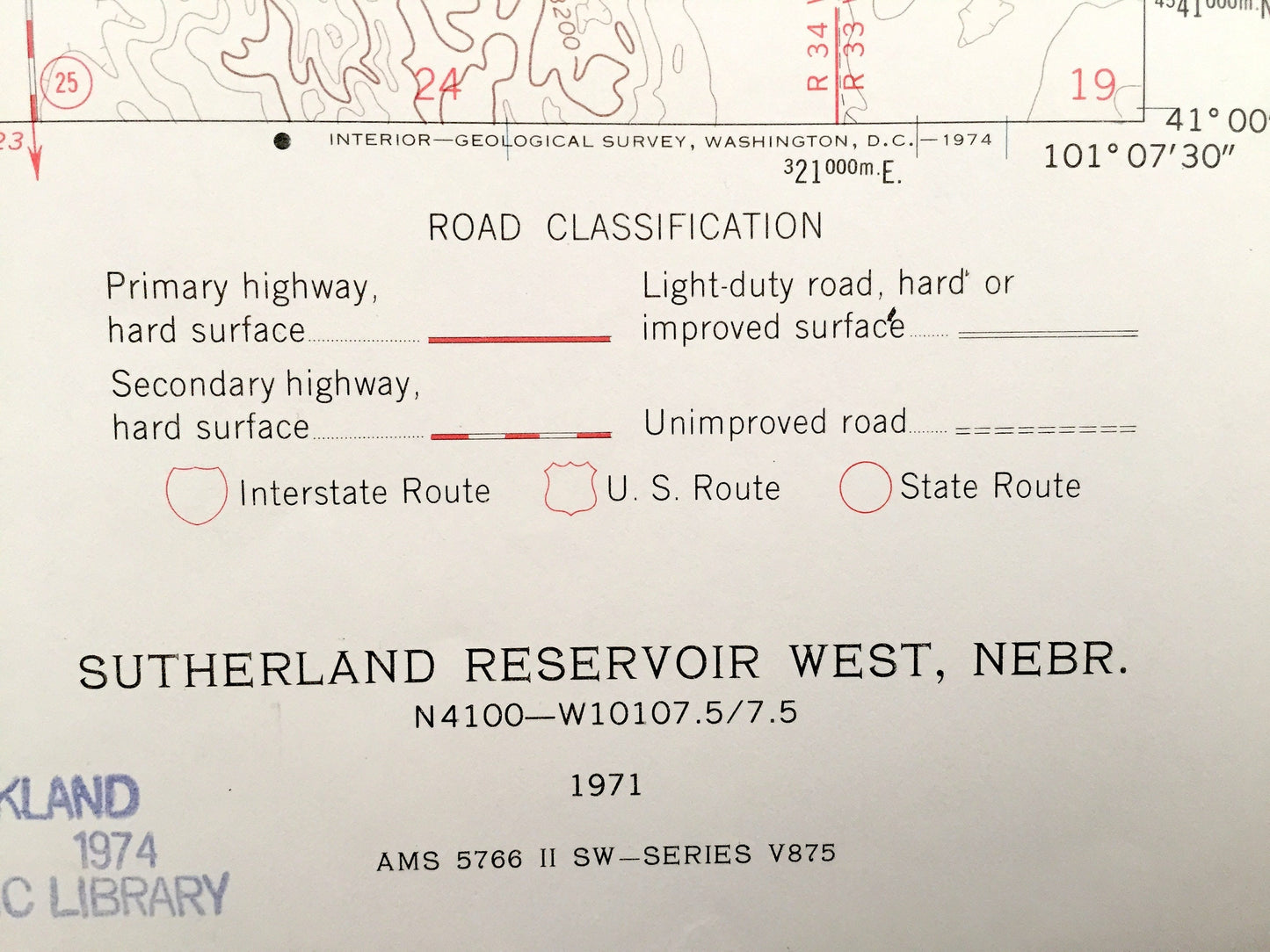Antique Sutherland Reservoir West, Nebraska 1971 US Geological Survey Topographic Map – Lincoln County, Sutherland State Park, North Platte