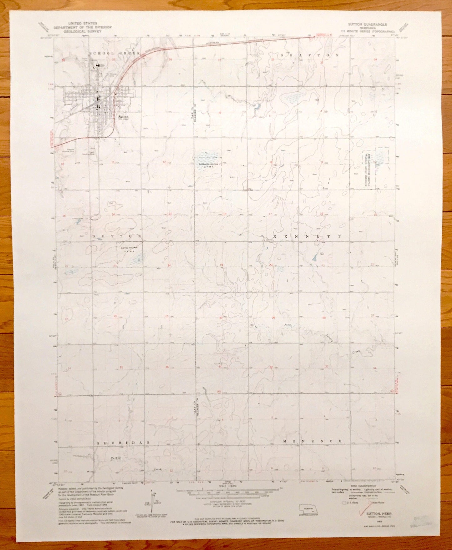 Antique Sutton, Nebraska 1969 US Geological Survey Topographic Map – Clay, Fillmore County, Sheridan, Momence, Bennett, Grafton, NE