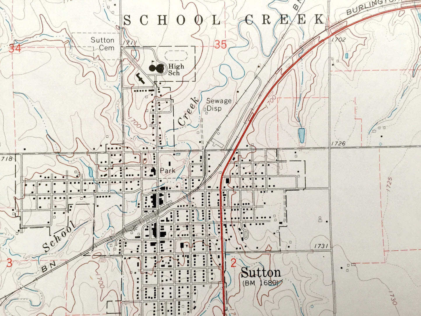 Antique Sutton, Nebraska 1969 US Geological Survey Topographic Map – Clay, Fillmore County, Sheridan, Momence, Bennett, Grafton, NE