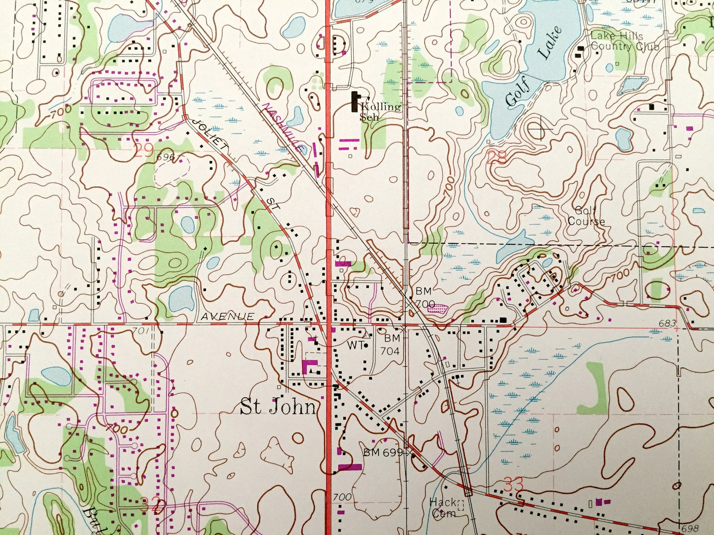 Antique St. John, Indiana 1962 US Geological Survey Topographic Map – Ross, Hanover, Center, Cedar Lake, Schererville, Cook, Lake County