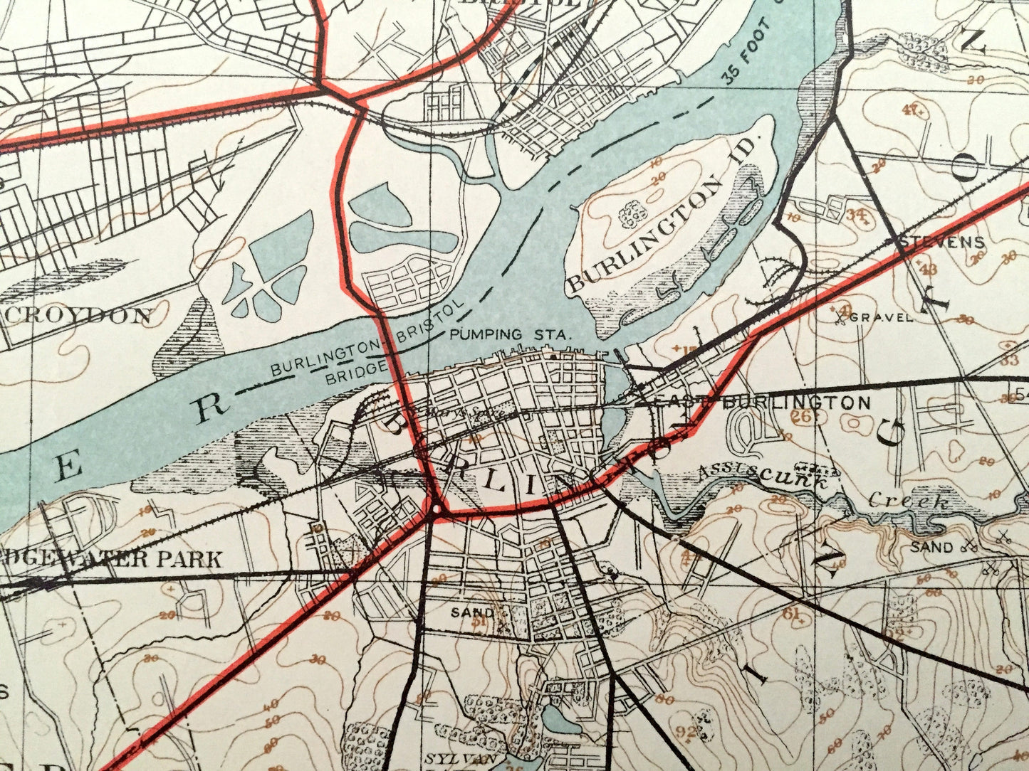 Antique New Jersey & Pennsylvania 1913 Dept of Economic Development Topographic Map – Trenton Burlington Mercer Hunterdon Philadelphia NJ PA