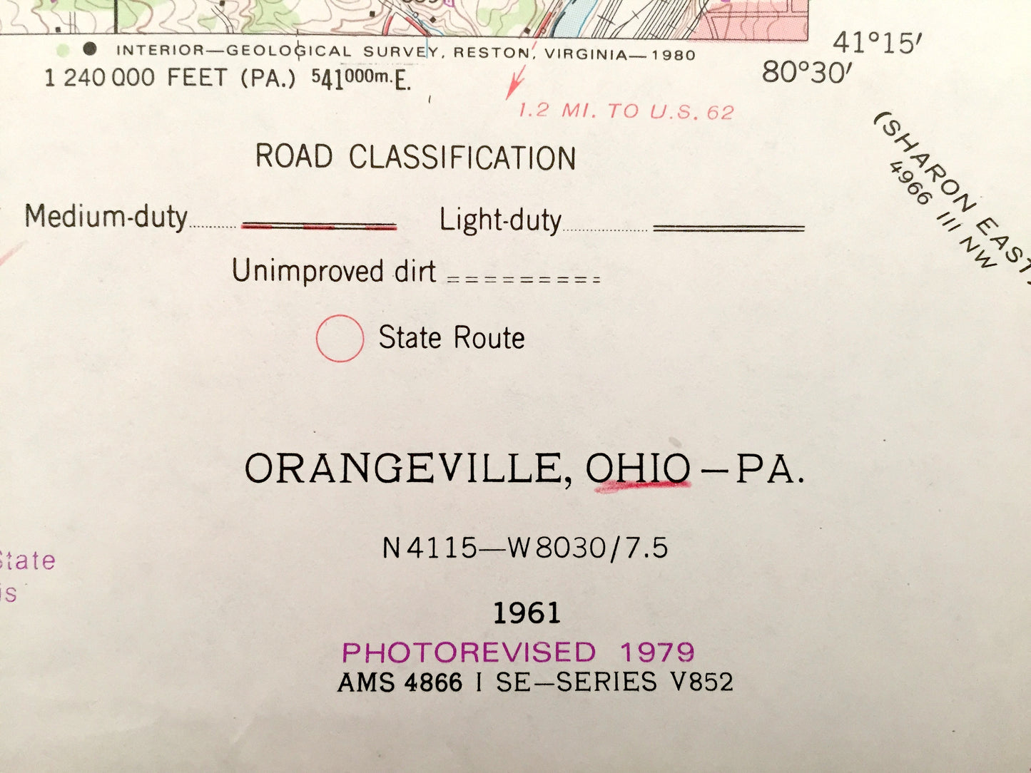 Antique Orangeville, Ohio & South Pymatuning, Pennsylvania 1961 US Geological Survey Topographic Map – Brookfield, Hartford, Vernon, Hickory