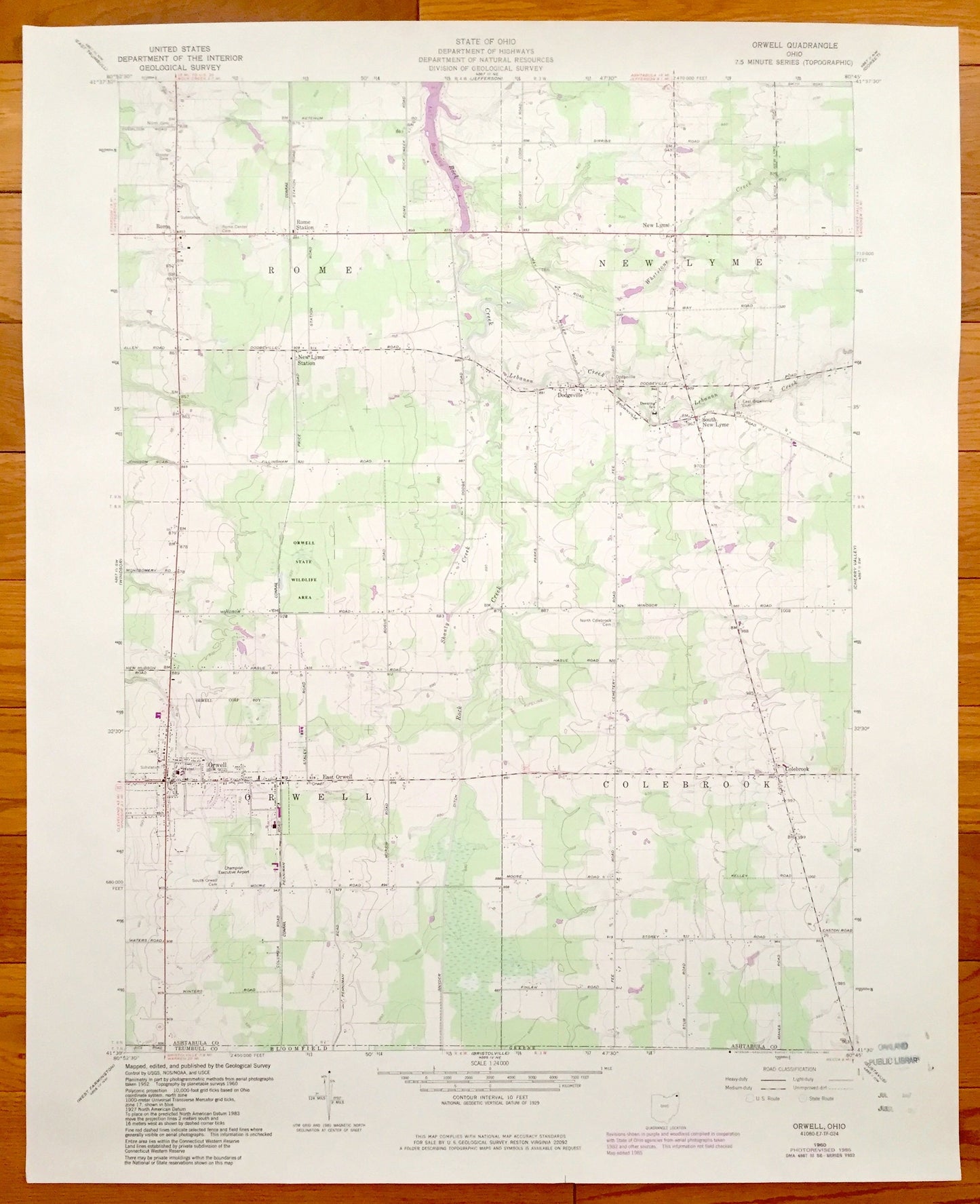 Antique Orwell, Ohio 1960 US Geological Survey Topographic Map – Rome, New Lyme, Colebrook, Dodgeville, South New Lyme, Ashtabula, Trumbull