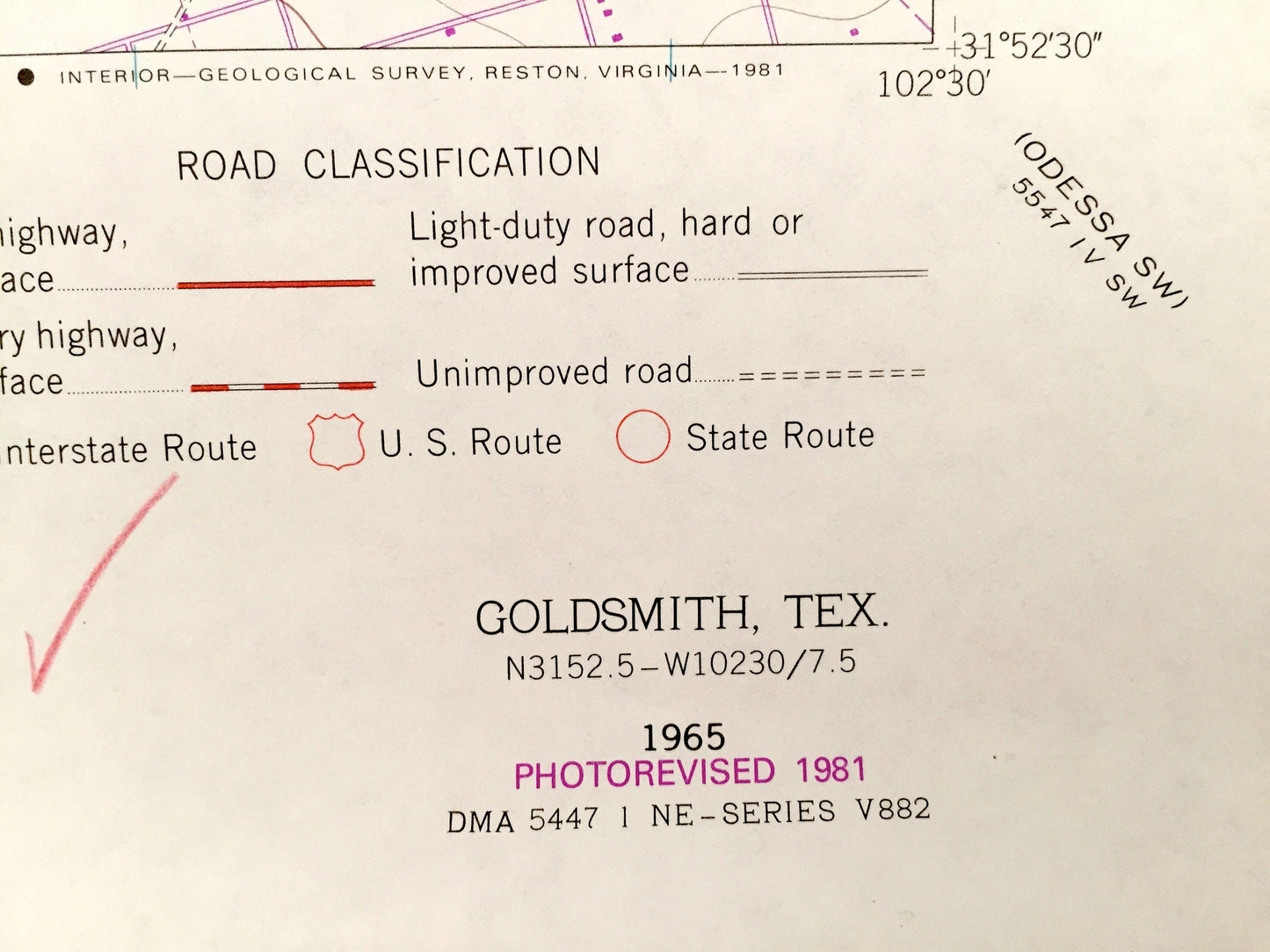 Antique Goldsmith, Texas 1965 US Geological Survey Topographic Map – Ector County, Johnson, Lawson, Goldsmith and Donnelly Oil Fields