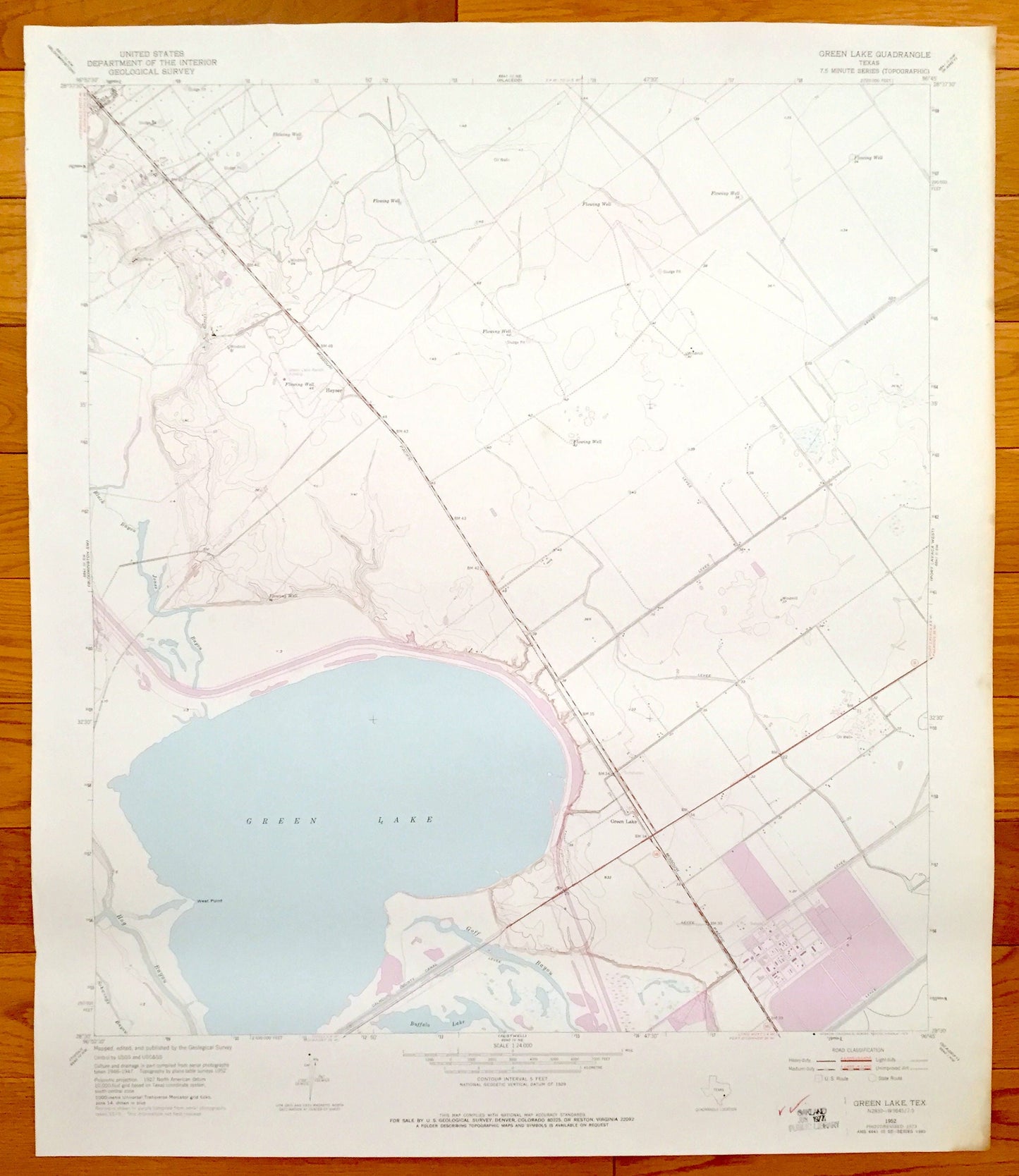 Antique Green Lake, Texas 1952 US Geological Survey Topographic Map – West Point, Victoria, Calhoun County, Goff Bayou, Heyser Oil Field, TX