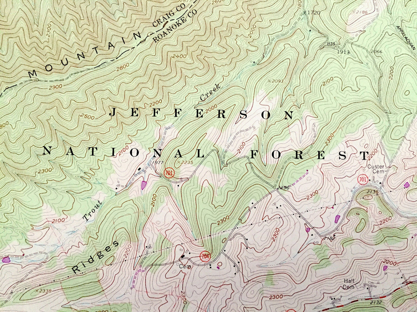 Antique Glenvar, Virginia 1963 US Geological Survey Topographic Map – Jefferson National Forest, Fort Lewis Mountain, Wabun, Roanoke County