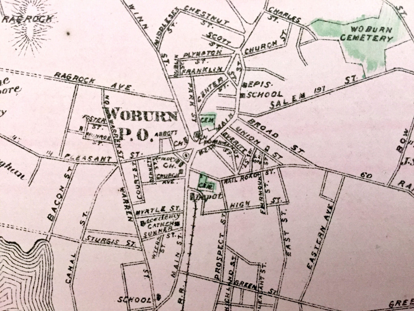 Antique 1875 Woburn & Burlington, Massachusetts Map from J.B. Beers Atlas of Middlesex County – Cummingsville, Havenville, Horn Pond, MA