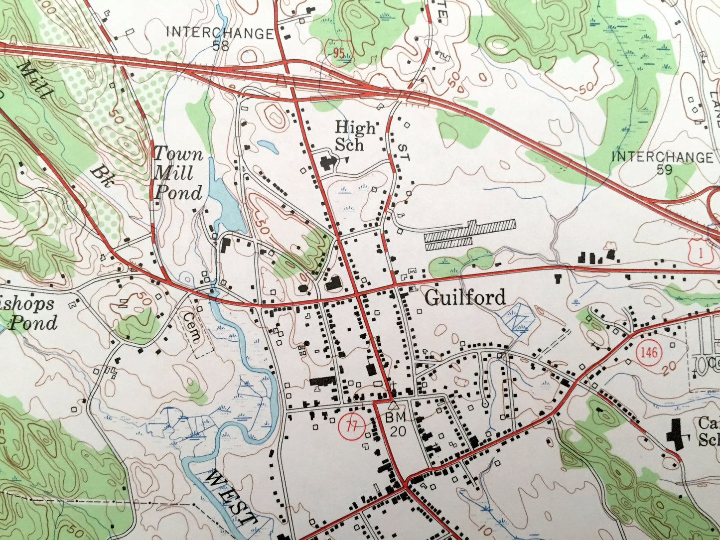 Antique Guilford, Connecticut 1954 US Geological Survey Topographic Map – Madison, Branford, North Branford, Stony Creek New Haven County CT