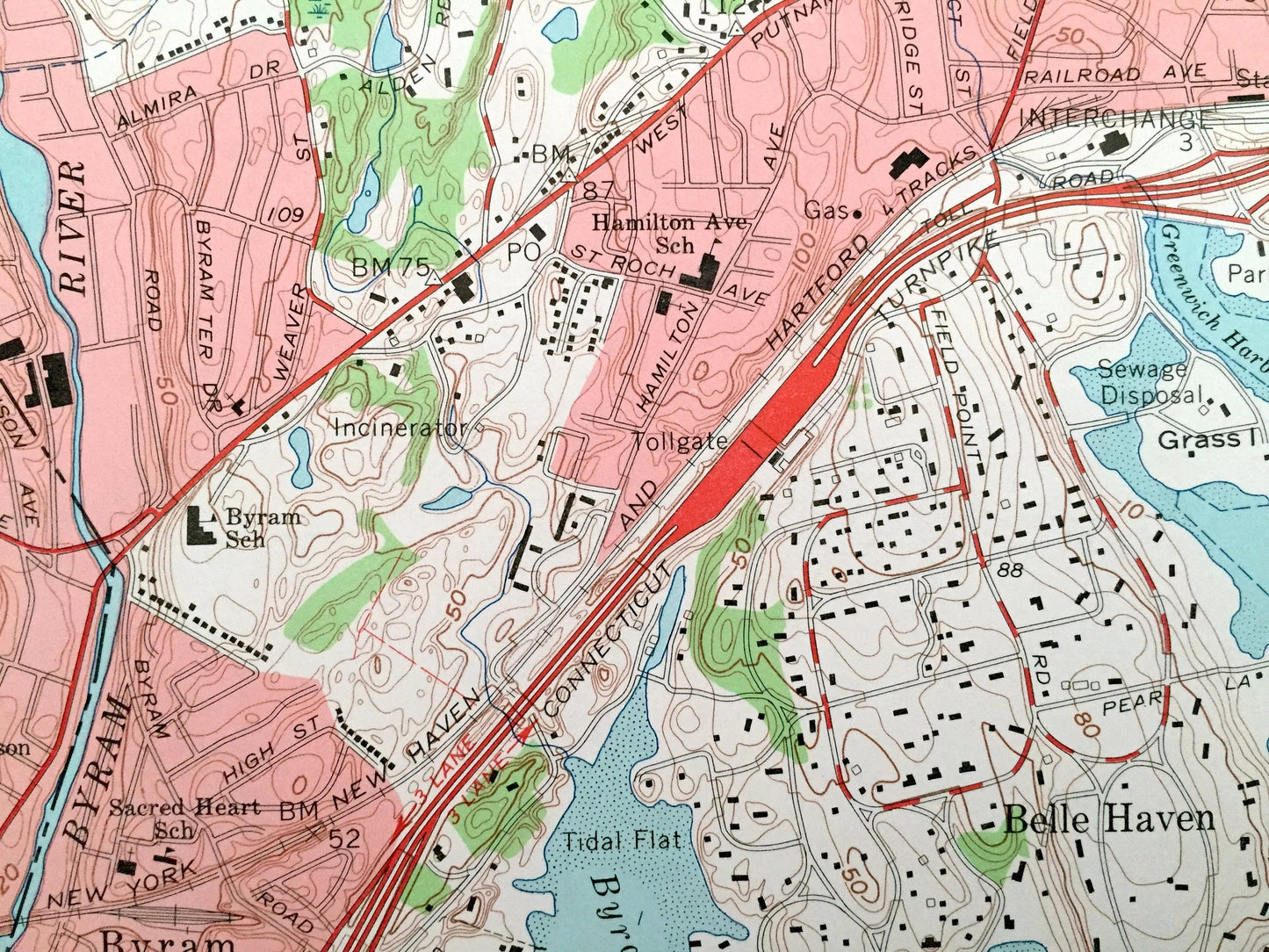 Antique Glenville, Connecticut 1960 US Geological Survey Topographic Map – Greenwich, Mount Pleasant Harrison Purchase Port Chester Byram CT